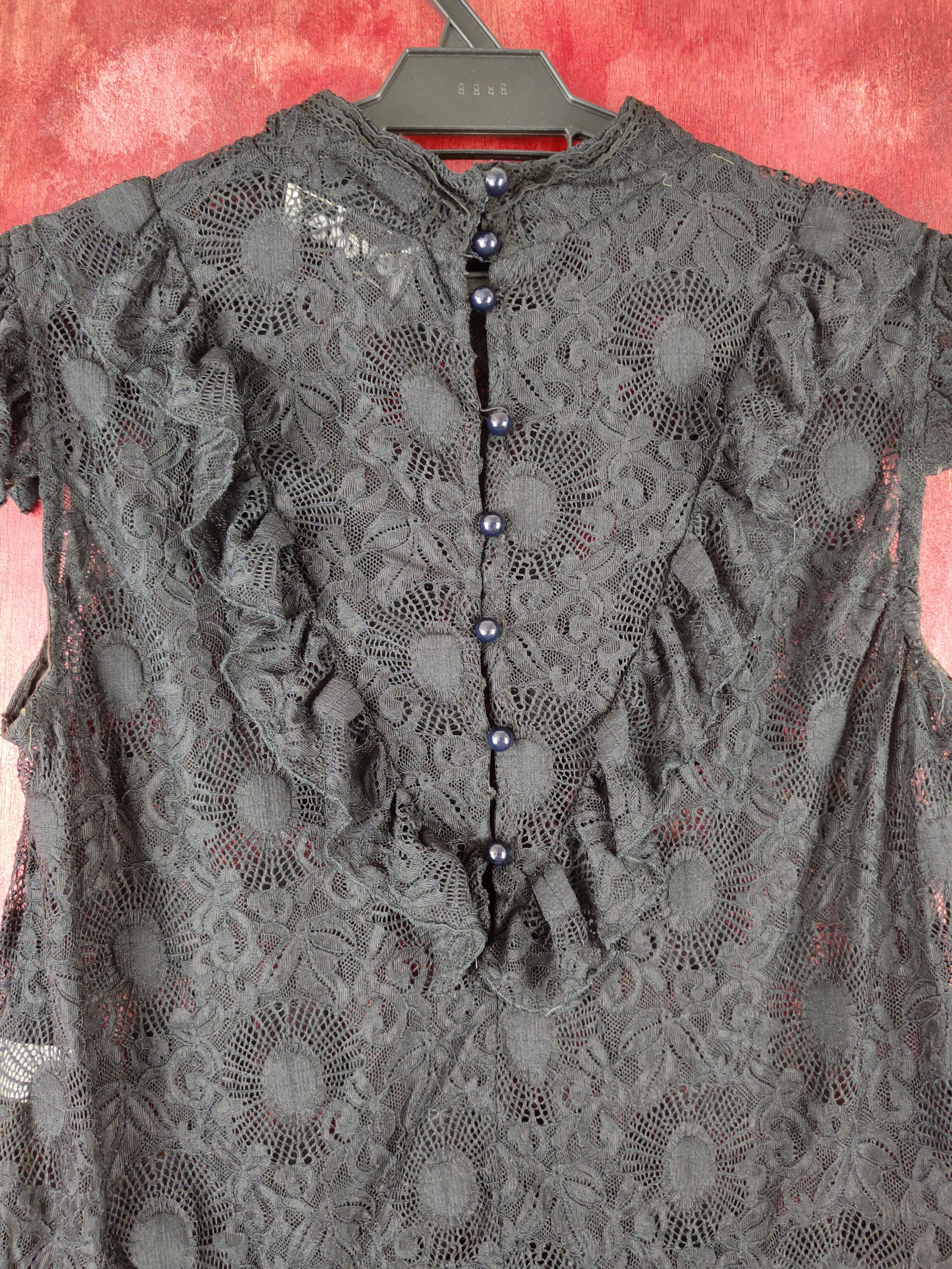 Japanese Brand Evoke Black Short Sleeve Crochet Meshnet Blouses #S1003 Size S / US 4 / IT 40 - 2 Thumbnail