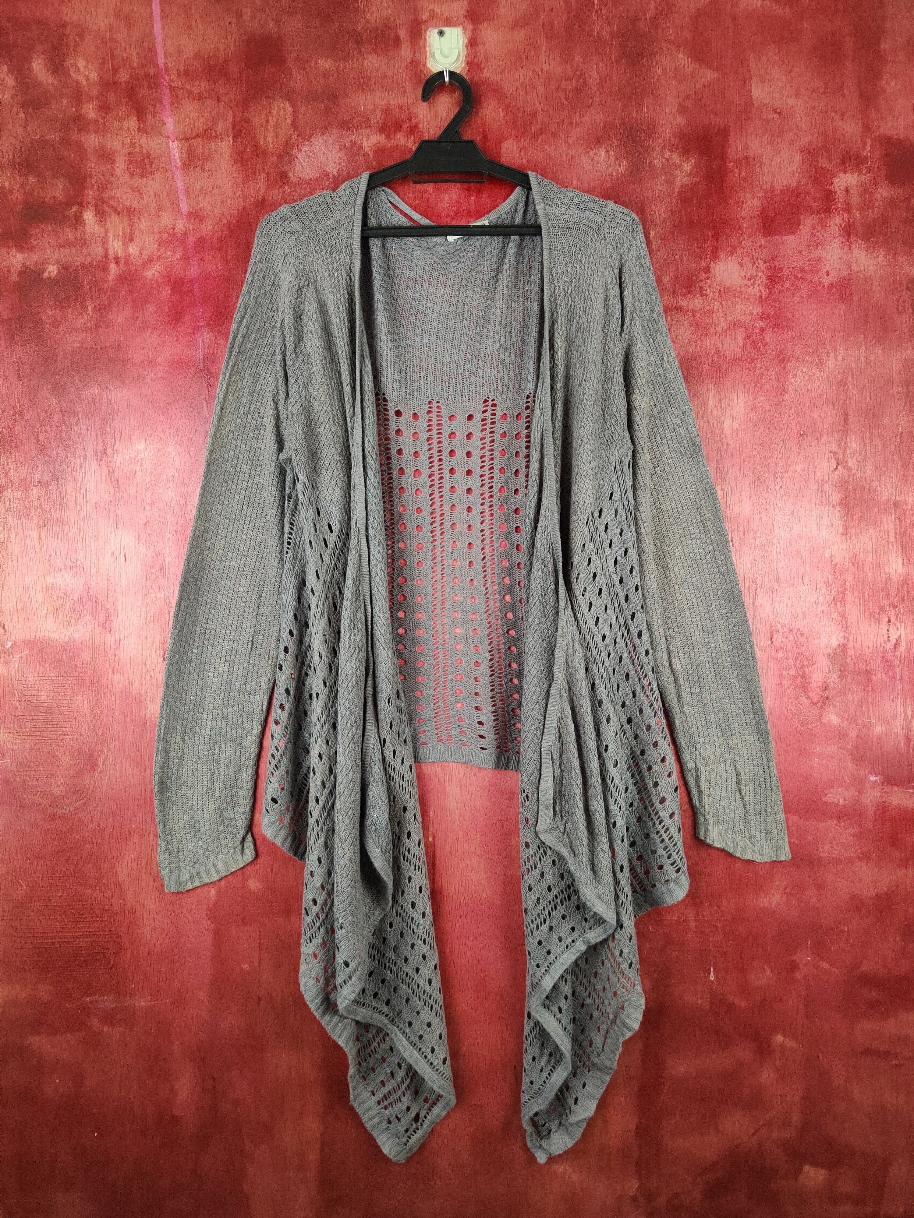 Japanese Brand Japanese Brand Dark Gray Crochet Meshnet Cardigan #S1006 Size L / US 10 / IT 46 - 1 Thumbnail