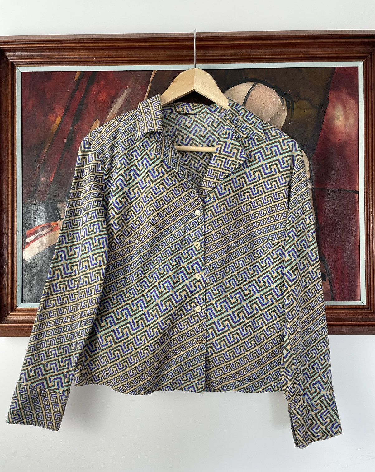 image of Versace x Versace Jeans Couture Psychodelic Print Button Up Shirt, Women's (Size Medium)