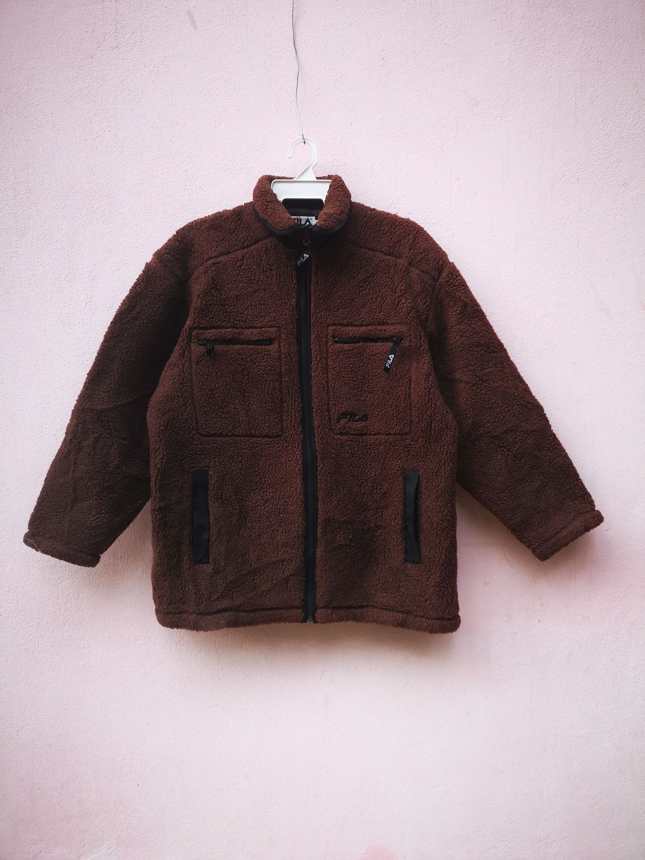 image of Fila Sherpa Fleece Zipper Jacket in Chocolate, Men's (Size Large)