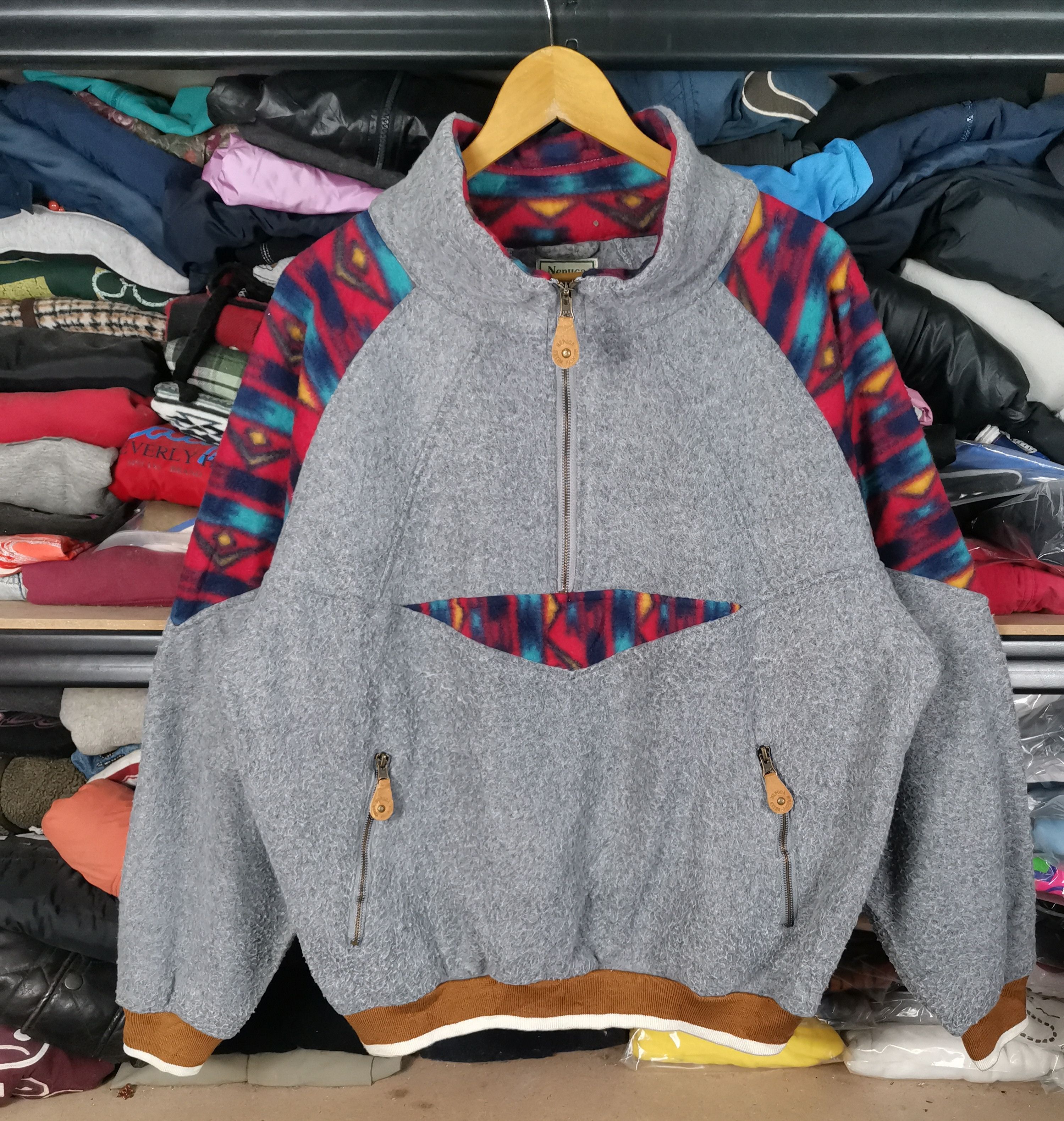 image of Archival Clothing Vintage Nepuca Navajo Sweater Jacket in Grey, Men's (Size Medium)
