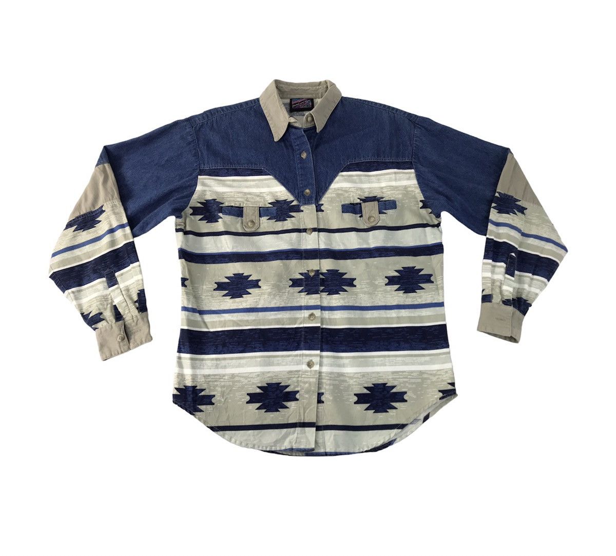 image of Flannel x Navajo Ranch And Town Panhandle Western Shirt Navajo Denim Outer, Men's (Size Large)