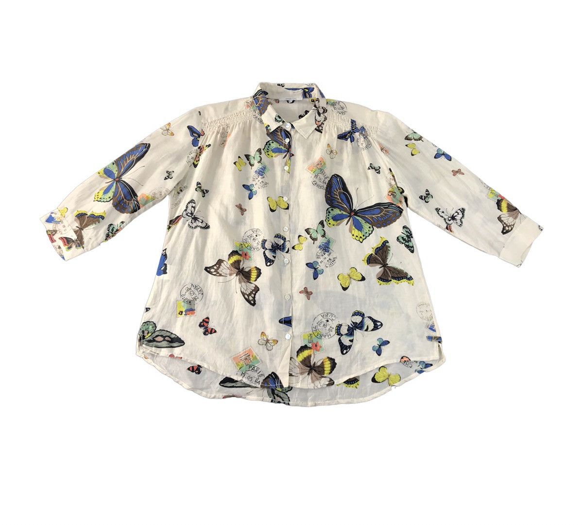 image of Gerard Darel Blouse Button Up Insects Butterfly Art Designer in White, Women's (Size Large)