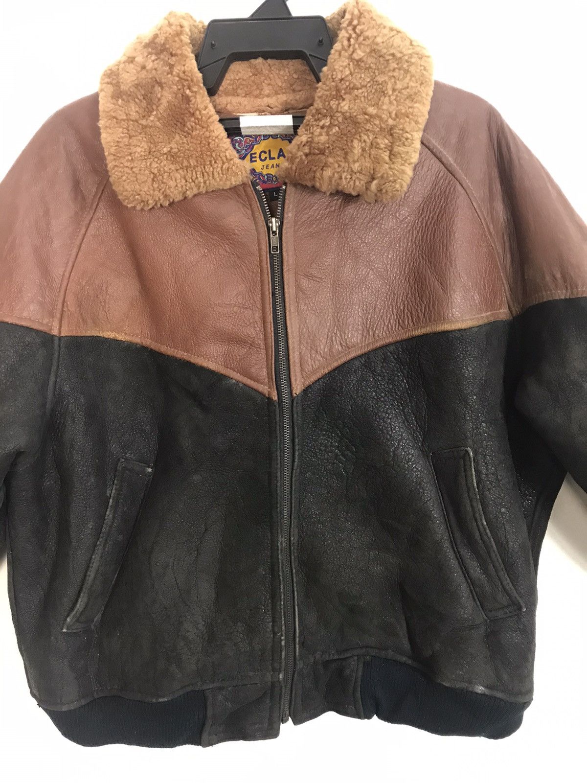 80s 90s Eclat Jeans Classic Leather Bomber Sherpa Inner