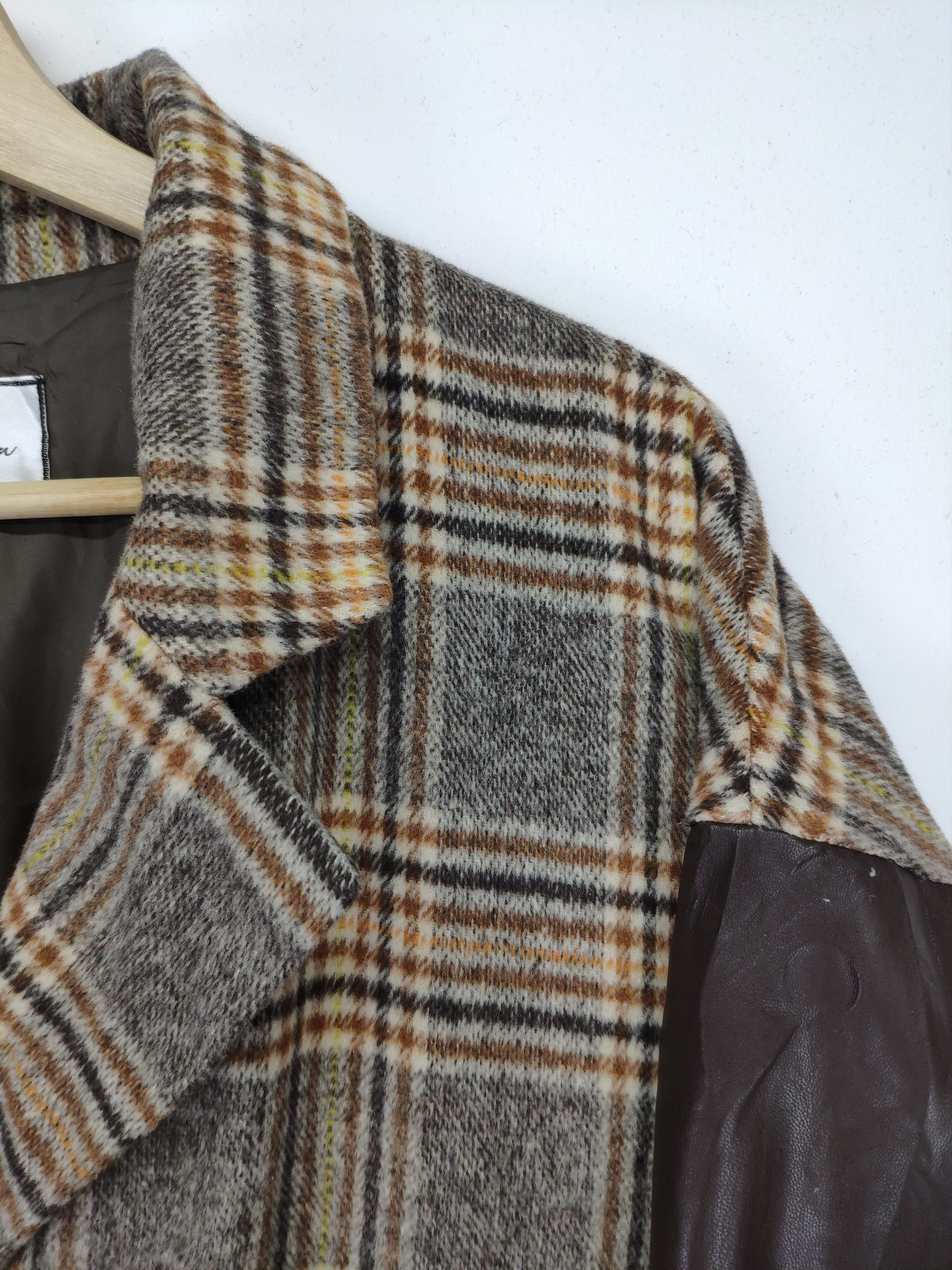 Japanese Brand × Vintage AW20 Vintage Wool Jacket Long Checkered Sleeve Leather Size L / US 10 / IT 46 - 8 Thumbnail