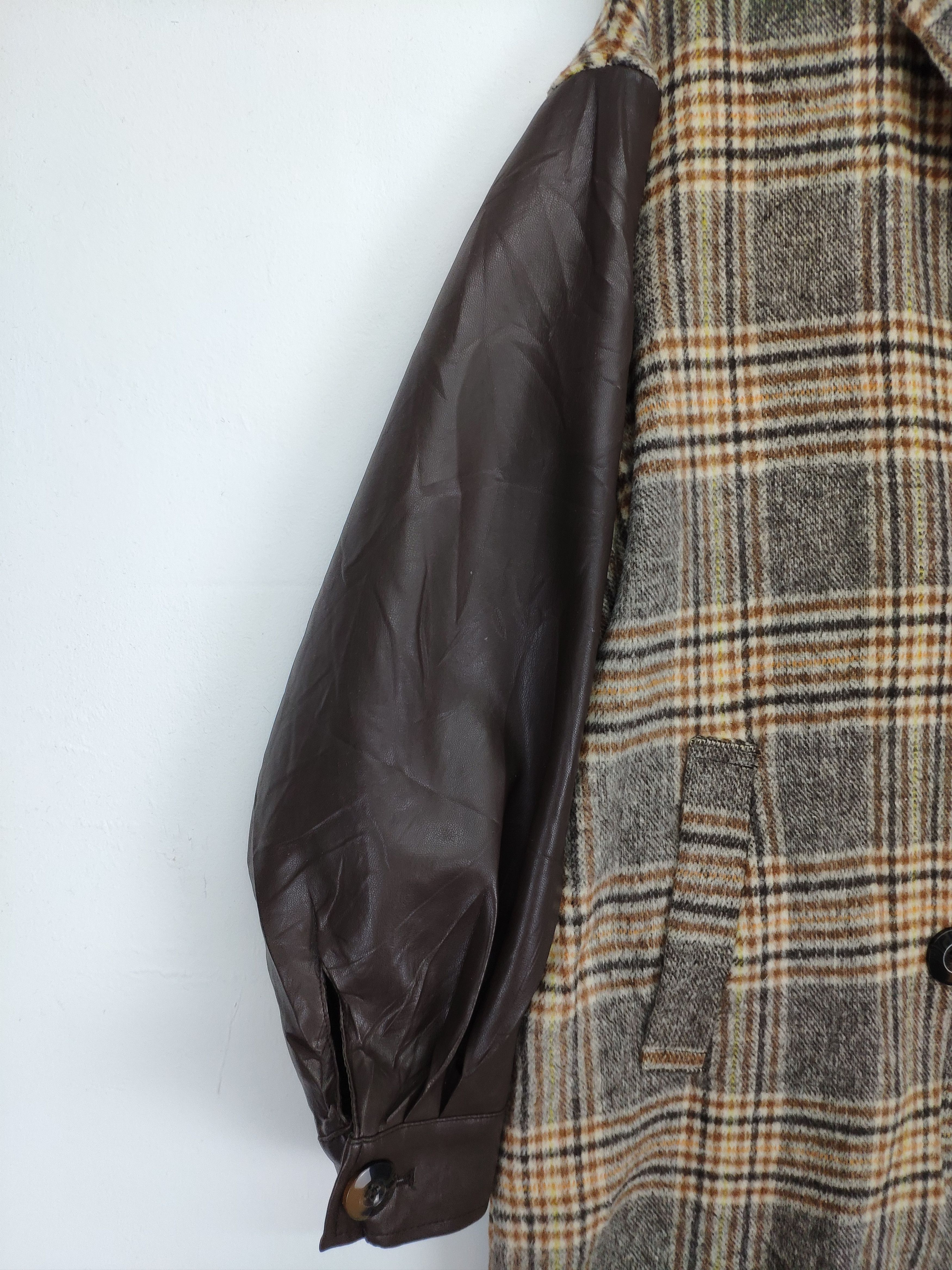 Japanese Brand × Vintage AW20 Vintage Wool Jacket Long Checkered Sleeve Leather Size L / US 10 / IT 46 - 6 Thumbnail
