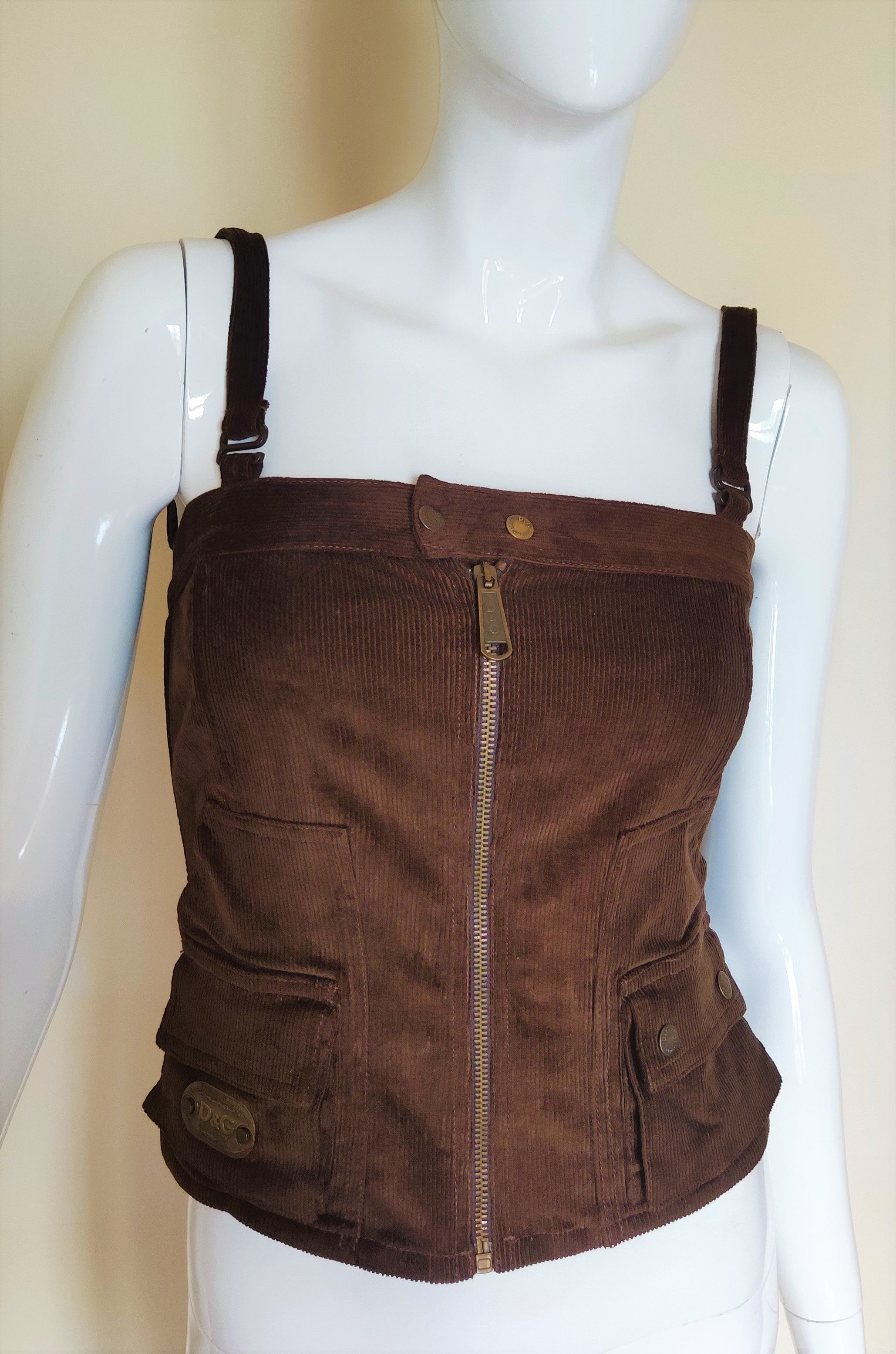 Dolce & Gabbana D&G Dolce and Gabbana Corduroy Cord Bustier Cargo Top Corset Size XS / US 0-2 / IT 36-38 - 2 Thumbnail
