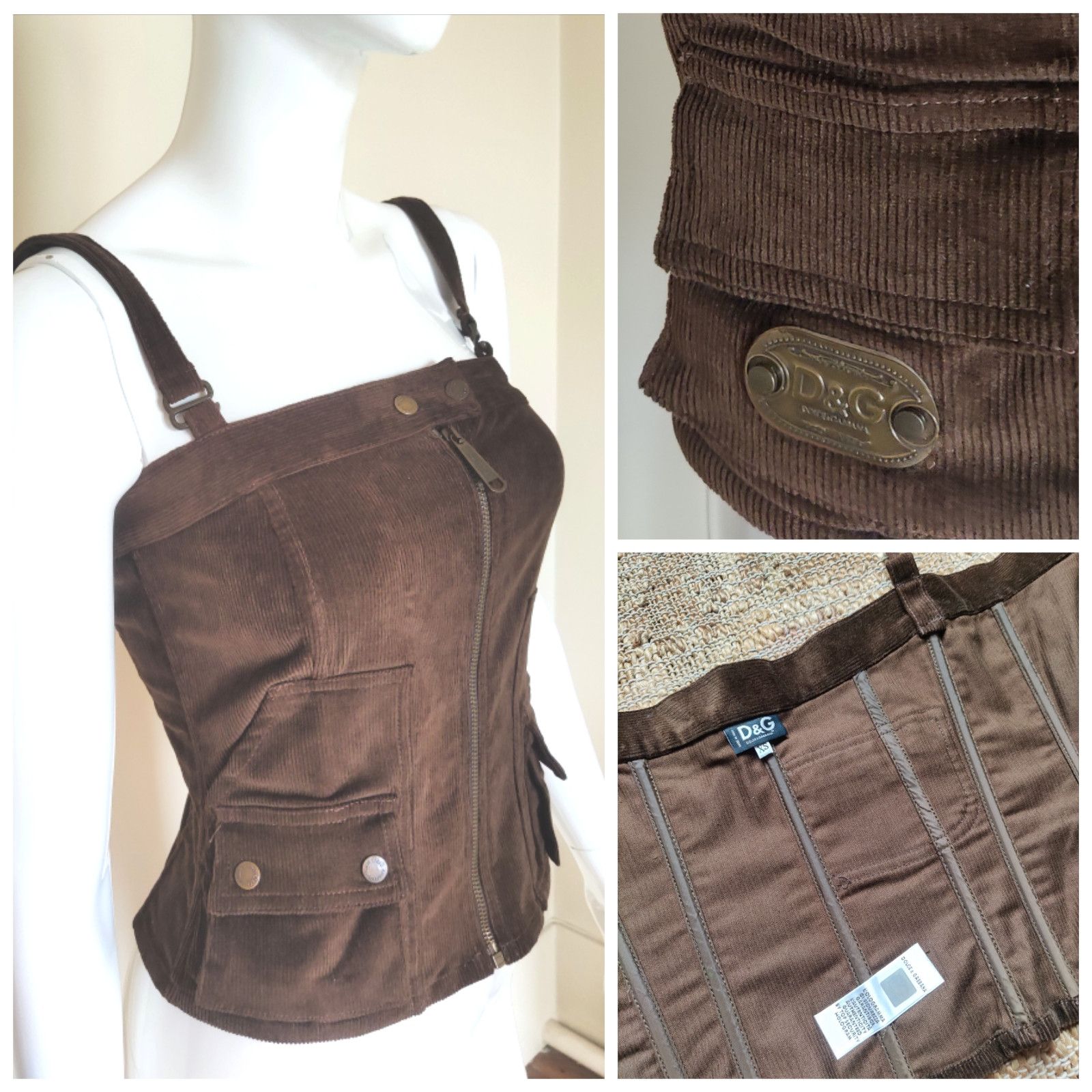 Dolce & Gabbana D&G Dolce and Gabbana Corduroy Cord Bustier Cargo Top Corset Size XS / US 0-2 / IT 36-38 - 1 Thumbnail