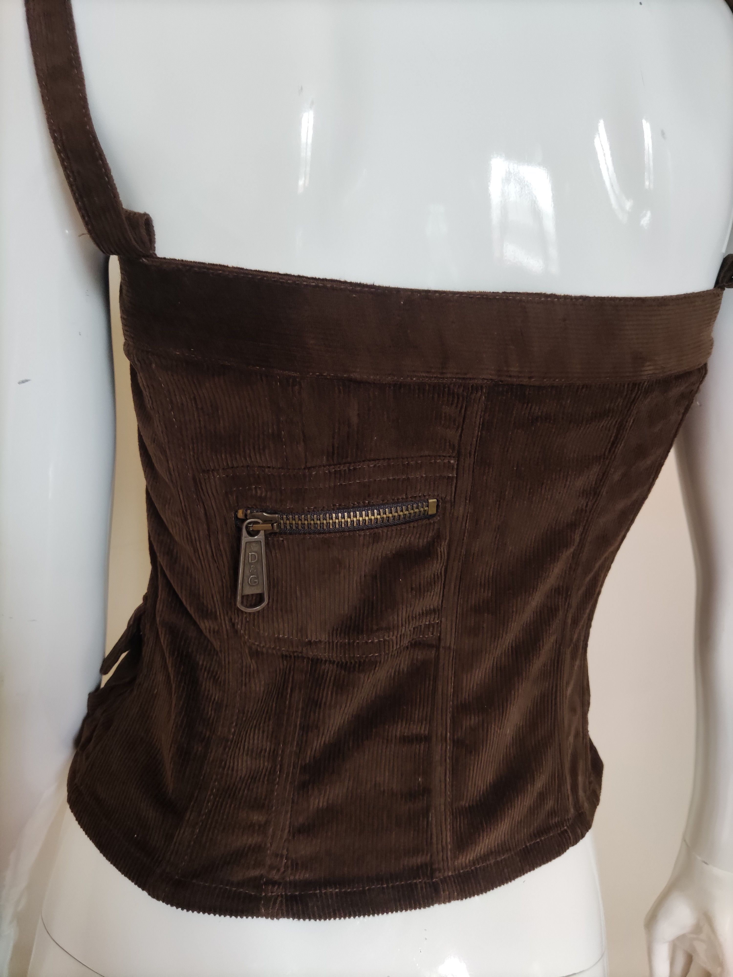 Dolce & Gabbana D&G Dolce and Gabbana Corduroy Cord Bustier Cargo Top Corset Size XS / US 0-2 / IT 36-38 - 8 Thumbnail