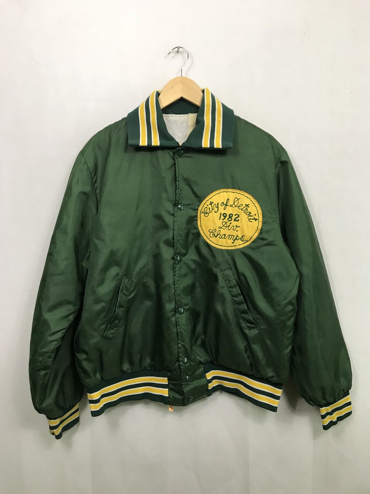 Vintage City Of Detroit Champs Snap Button Satin Jacket