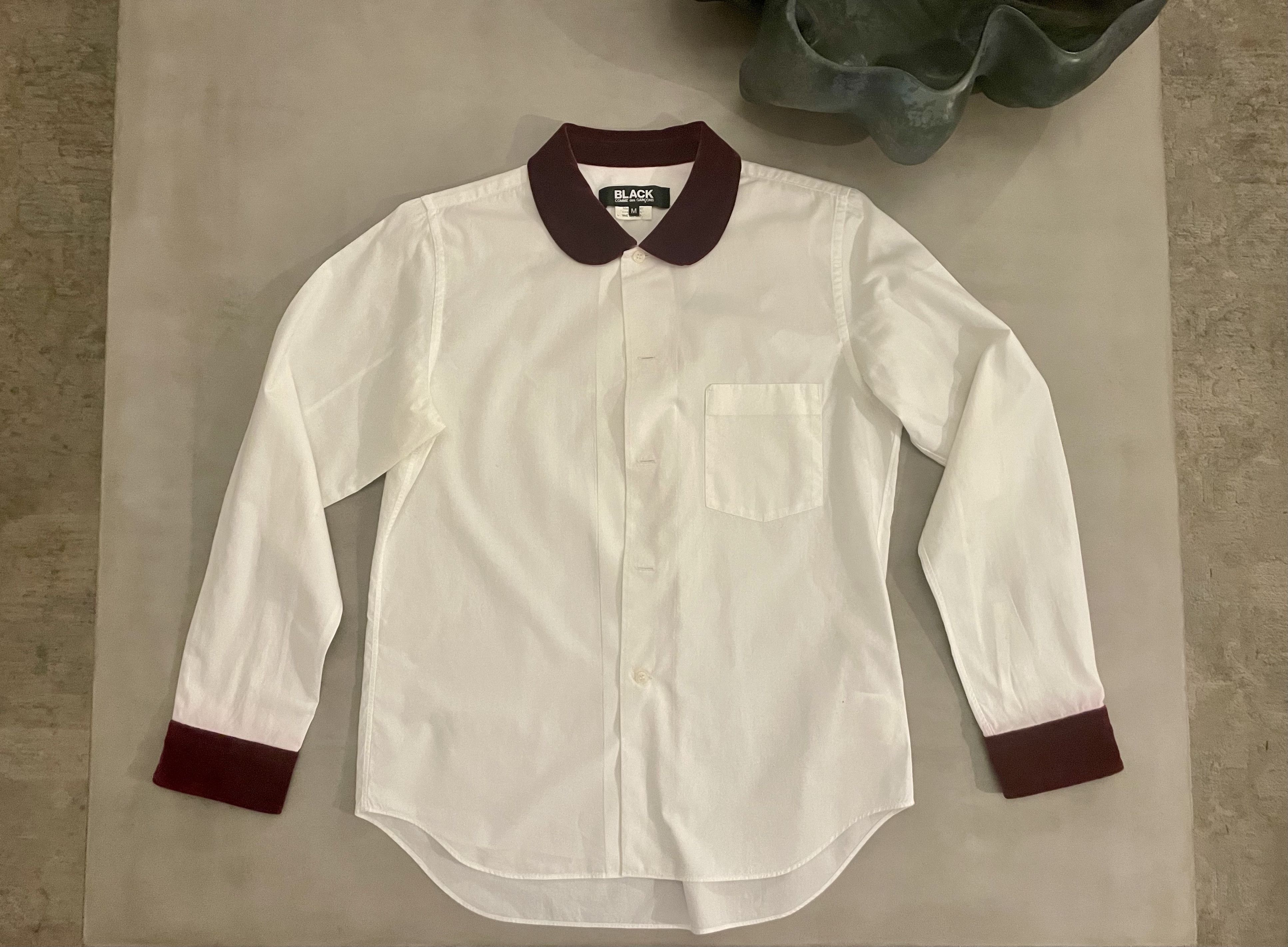 image of Comme Des Garcons Black Velvet Contrast Shirt in Red/White, Men's (Size Medium)