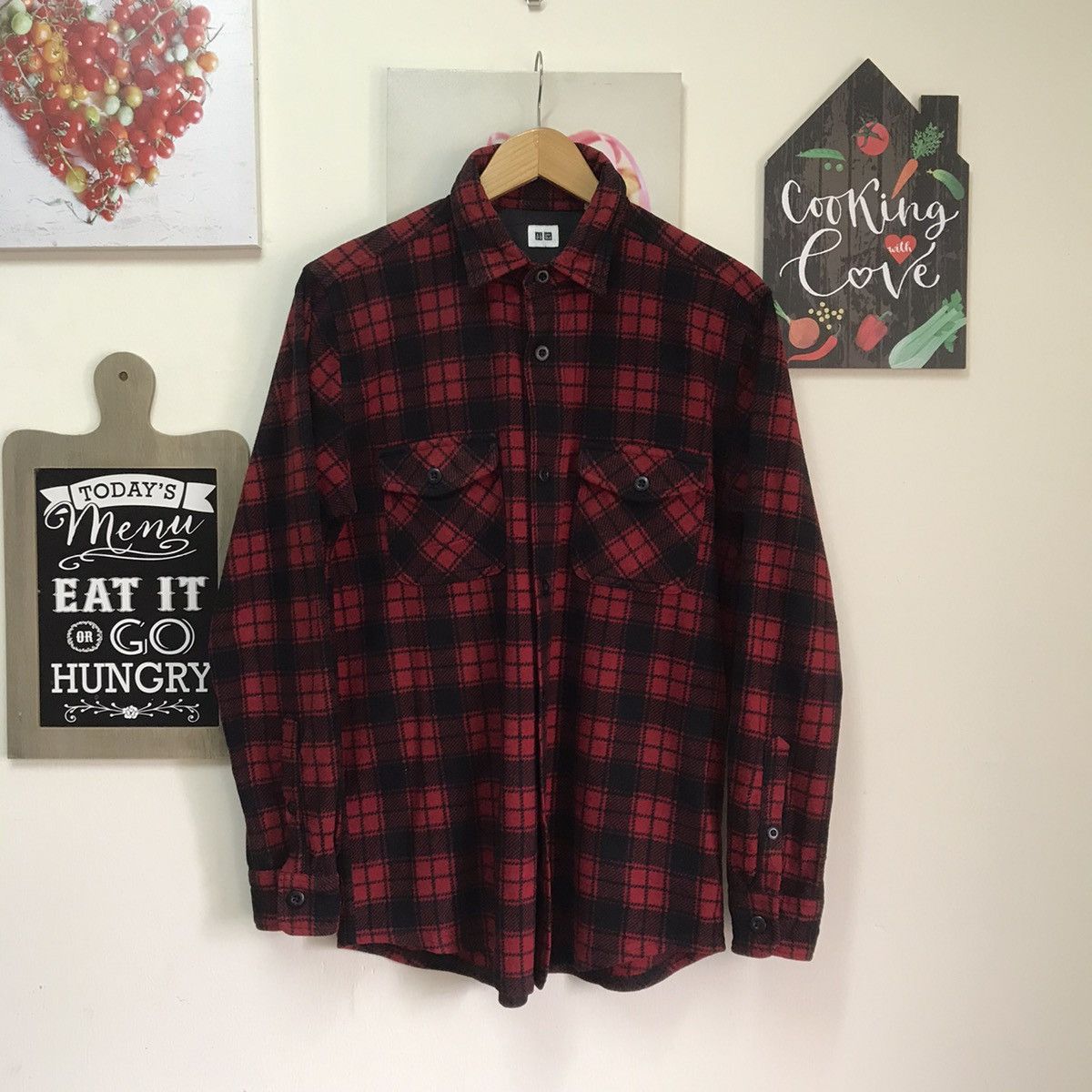 image of Red Tartan Plaid Flannel Men Oxford Large in Checkered
