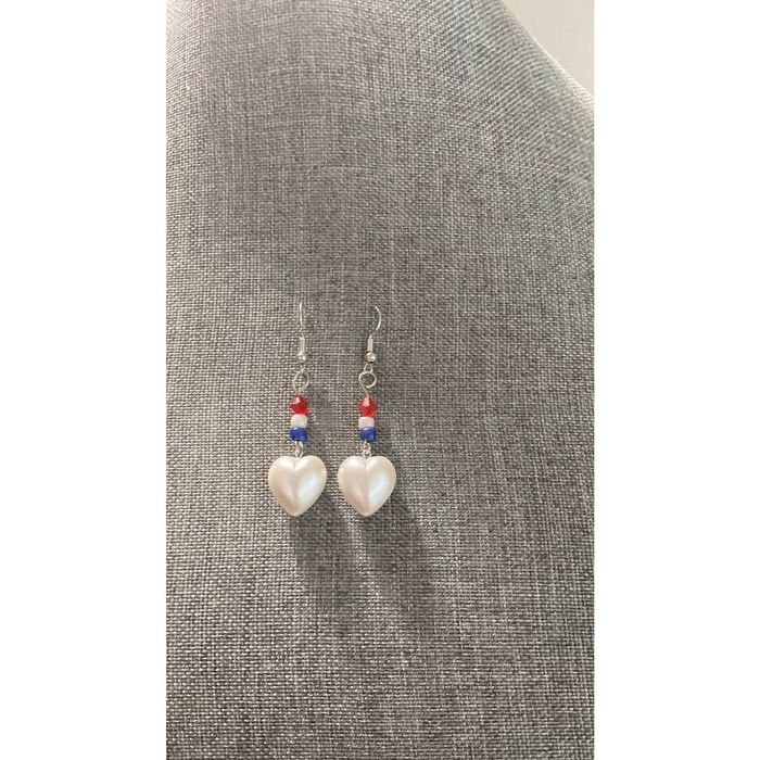 Handmade Handmade Patriotic faux pearl heart earrings Grailed