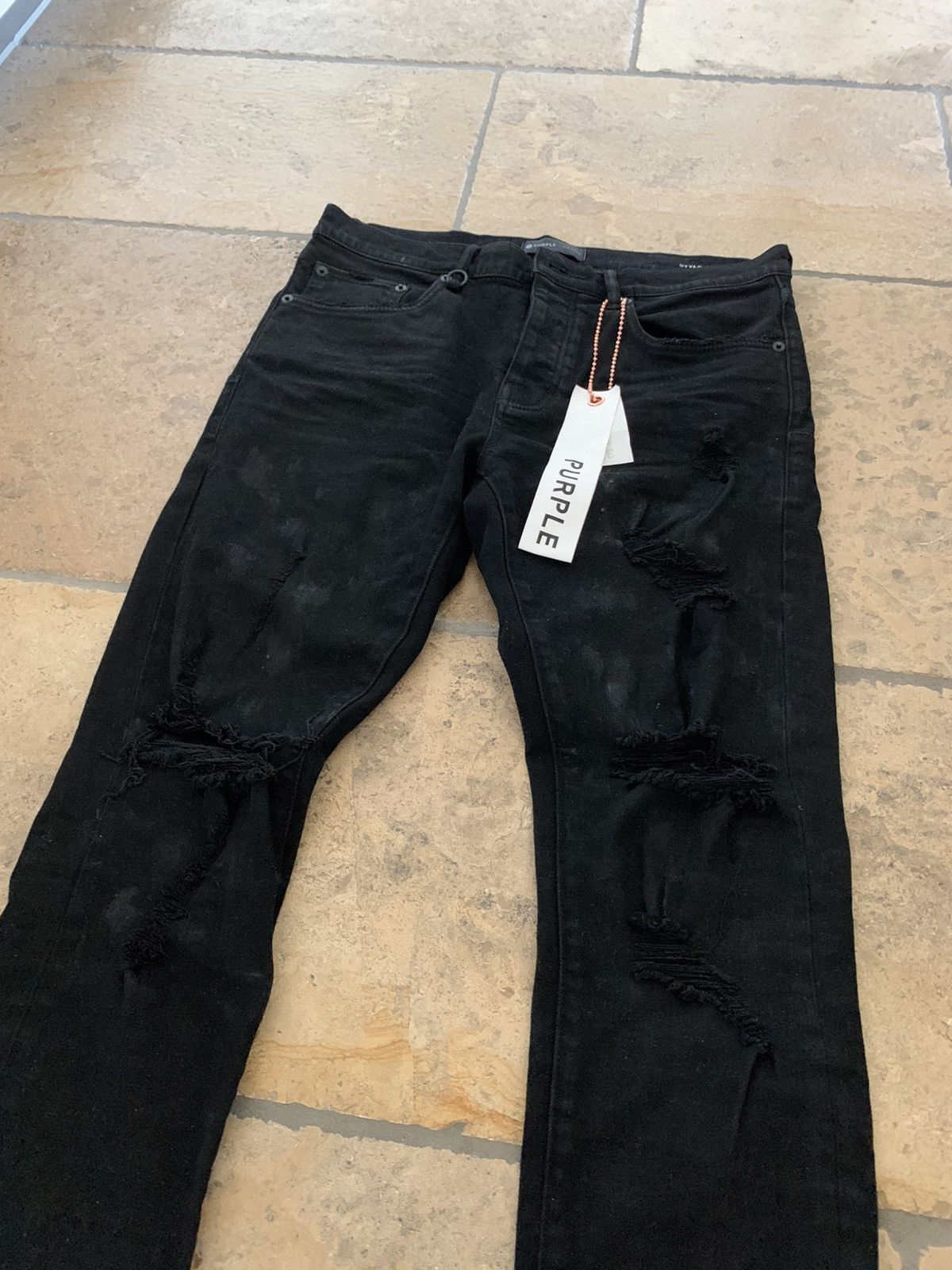 Purple Brand Men's P001 Distressed Oil Spill Jeans