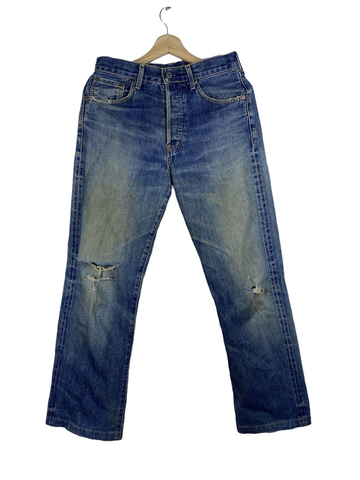 image of Distressed Denim x Levis Vintage 90’S Levis 702Xx Big E Selvedge Redline Buckle Back (Size 29)