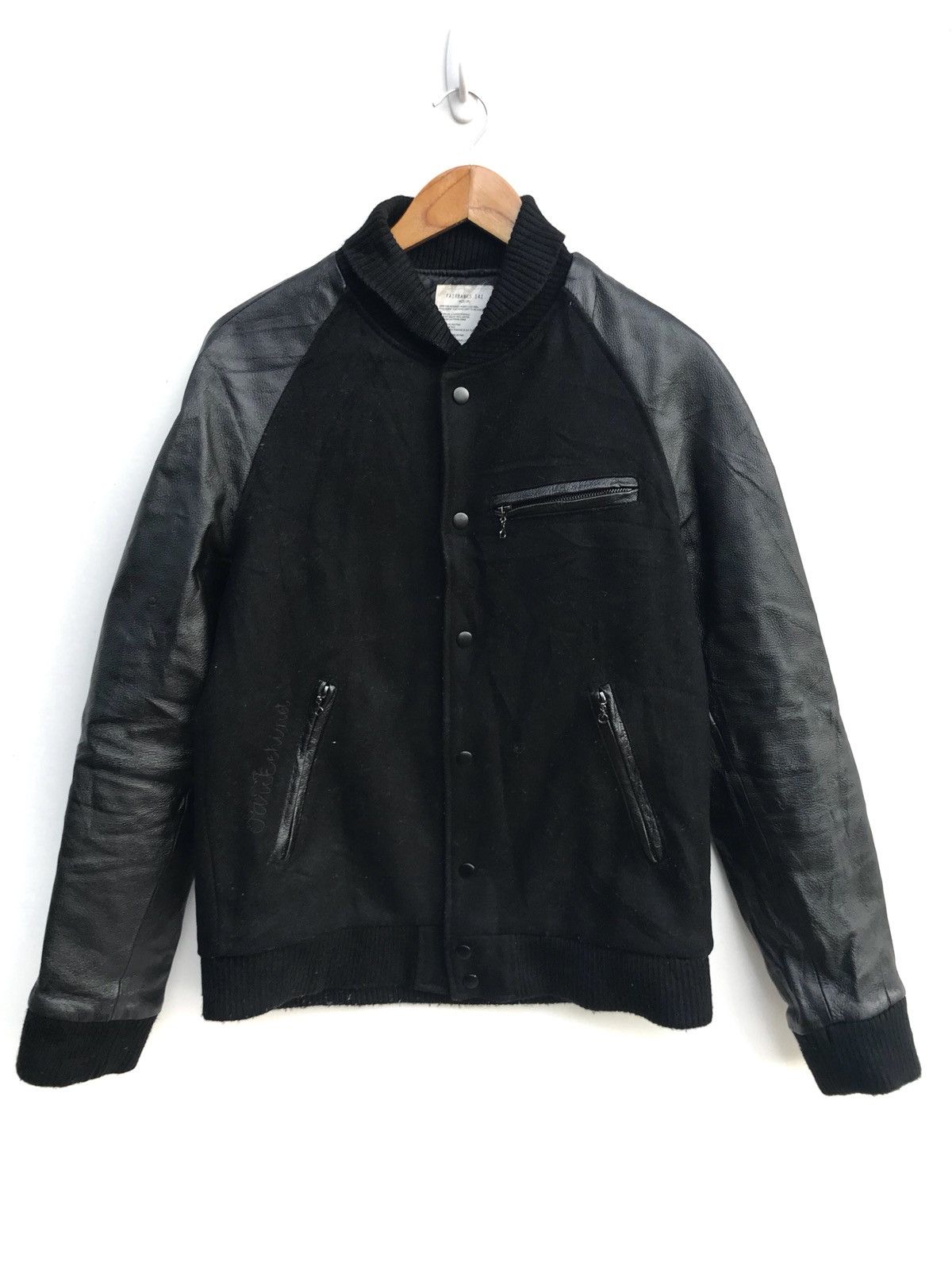 image of Designer Azul Fairbanks 142 Varsity Wool Leather Arm Jacket in Black, Men's (Size Small)