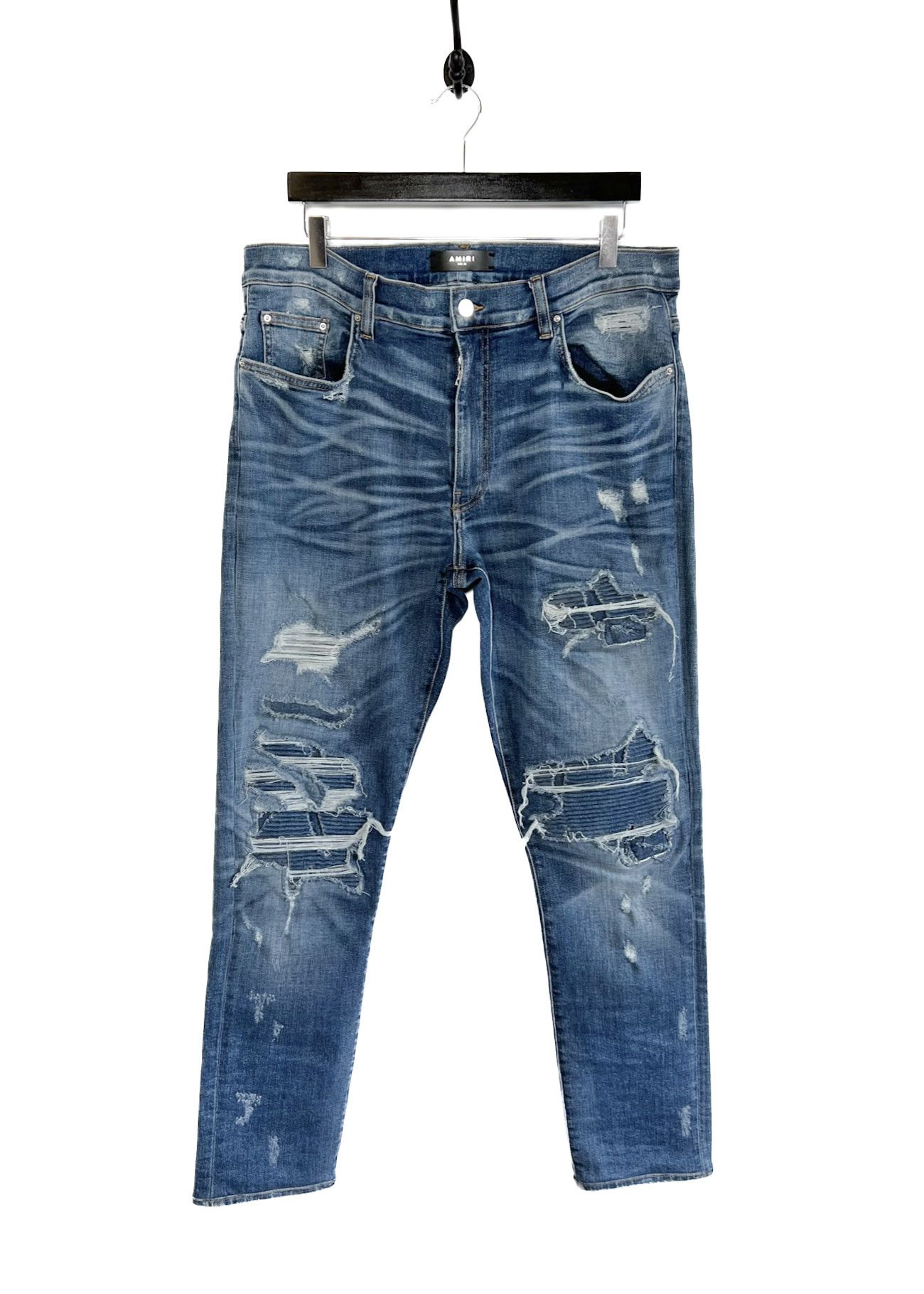 Amiri MX1 Blue Distressed Biker Jeans