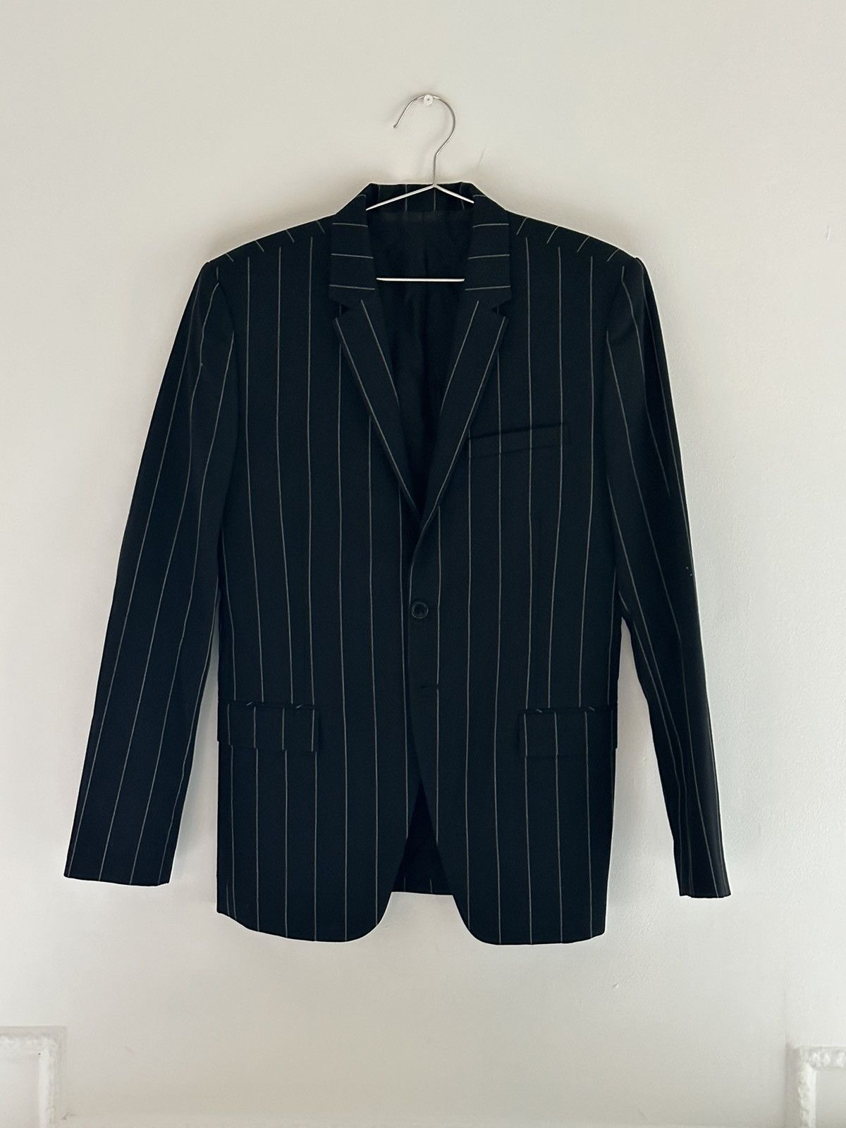 Juun J Pinstripe Black Blazer Jacket with Embroidered Back