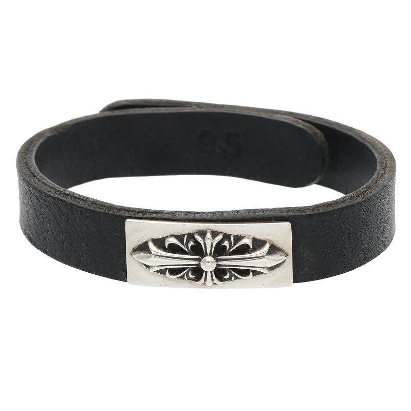 Pre-owned Chrome Hearts Leather Floral Silver Bracelet