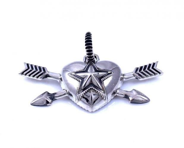 image of Cody Sanderson Sheriff Star Pendant Heart & Arrows Necklace in Silver, Men's