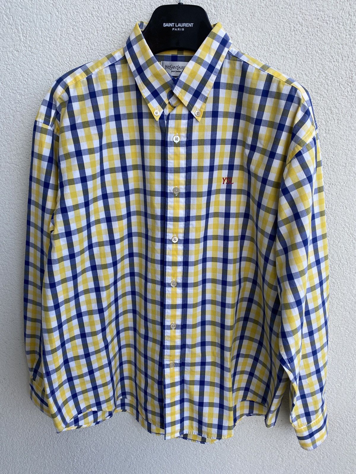 Yves Saint Laurent Cotton YSL Shirt Plaid Size US L / EU 52-54 / 3 - 3 Thumbnail