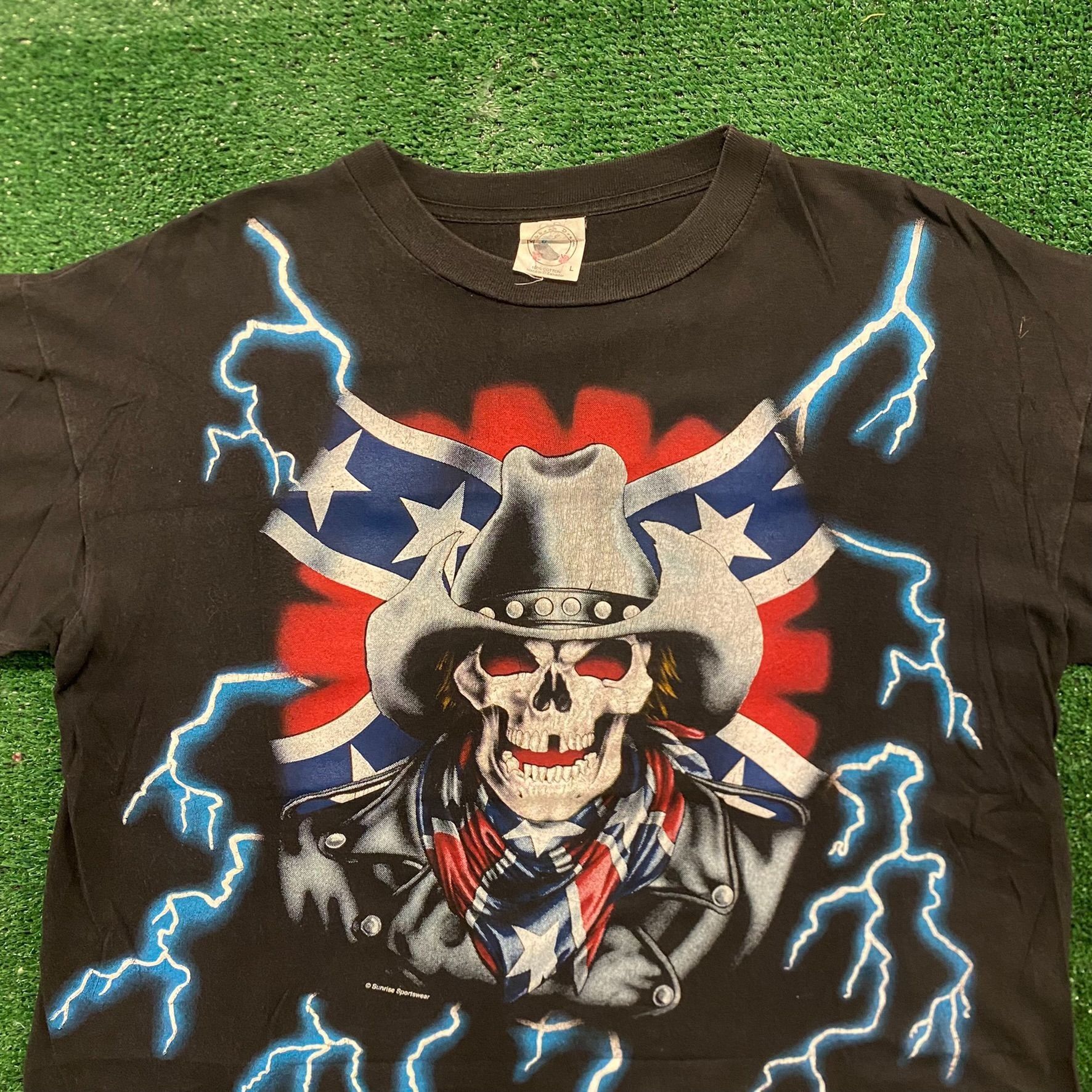Vintage Crazy Vintage 90s American Thunder Skull AOP T-Shirt Size US L / EU 52-54 / 3 - 2 Thumbnail