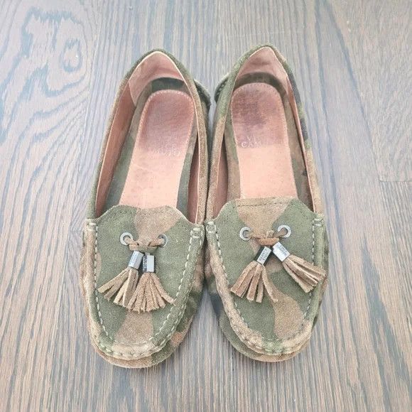 image of Piercee Olive Multi Camo Rugged Suede Tassel Moccasin Shoes, Women's (Size 6)