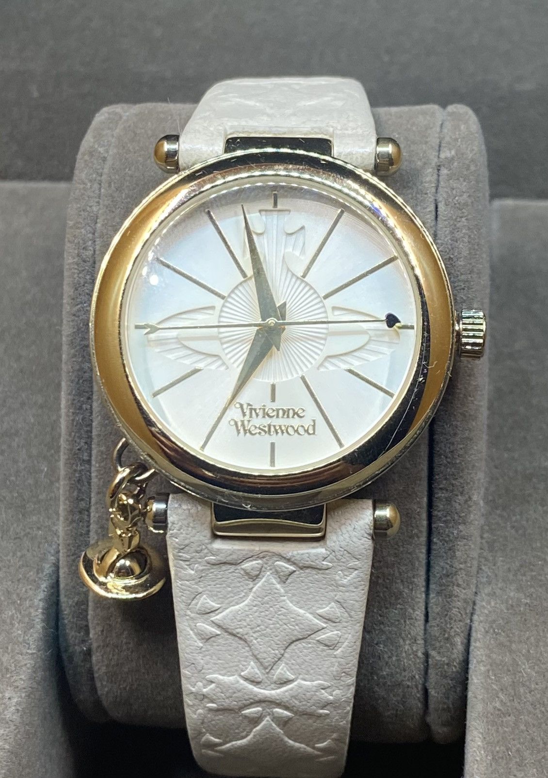 image of Vivienne Westwood Offer Your Priceleather Strap Orb Star Watch With Pendant in White/Gold, Women's