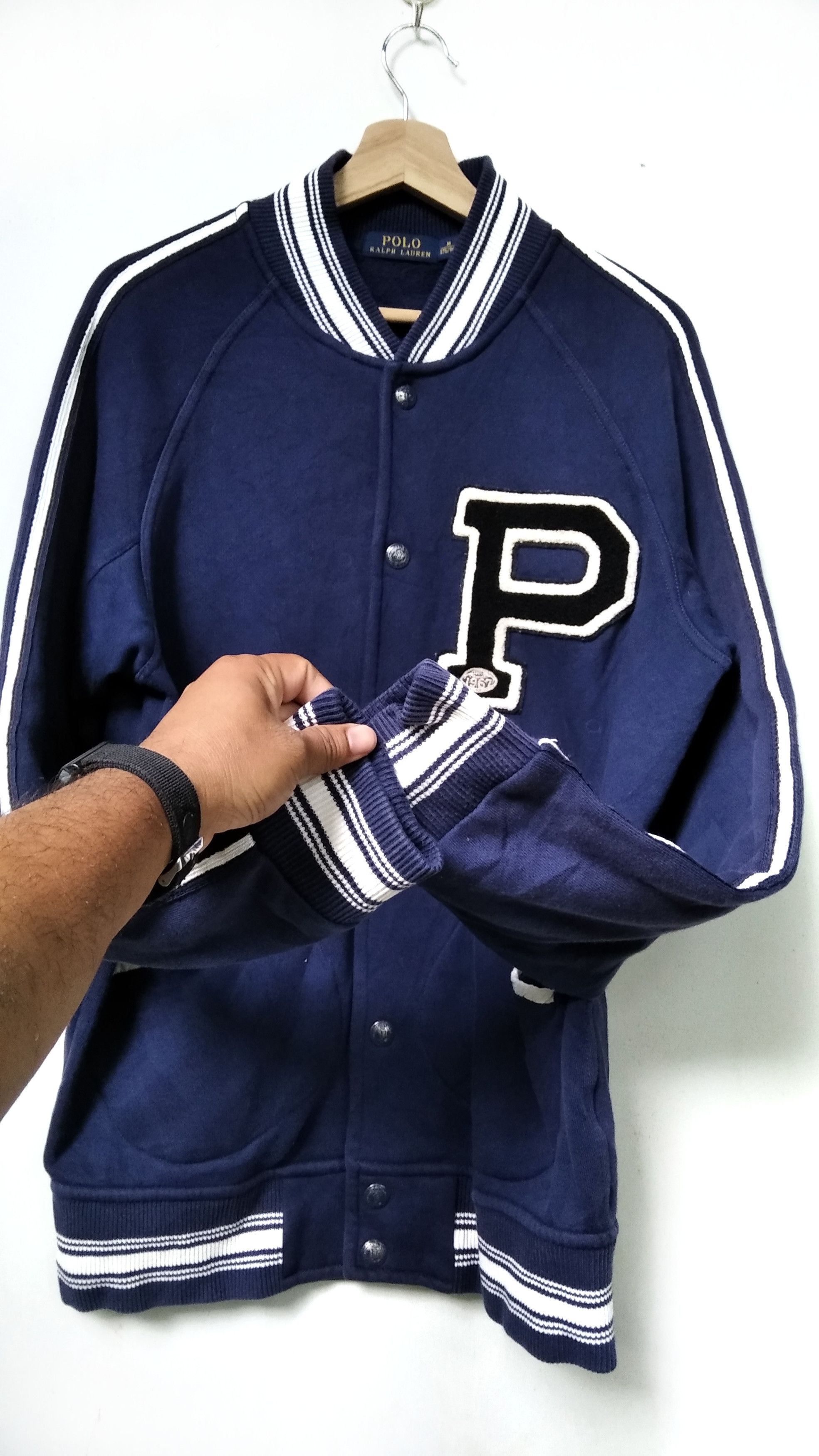 Polo Ralph Lauren × Ralph Lauren 🔥Vintage🔥Polo Ralph Lauren P Logo Varsity Fleece Jacket Size US M / EU 48-50 / 2 - 4 Thumbnail