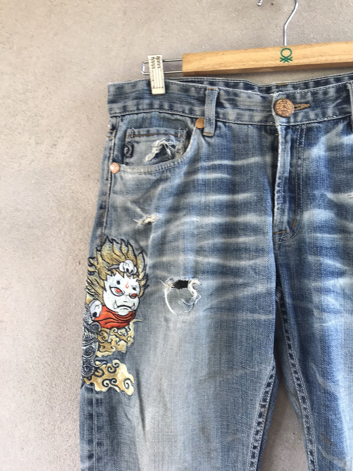 Hysteric Glamour VINTAGE NIPPON BLUE DISTRESSED DENIM PANTS JAPANESE Size US 36 / EU 52 - 13 Thumbnail