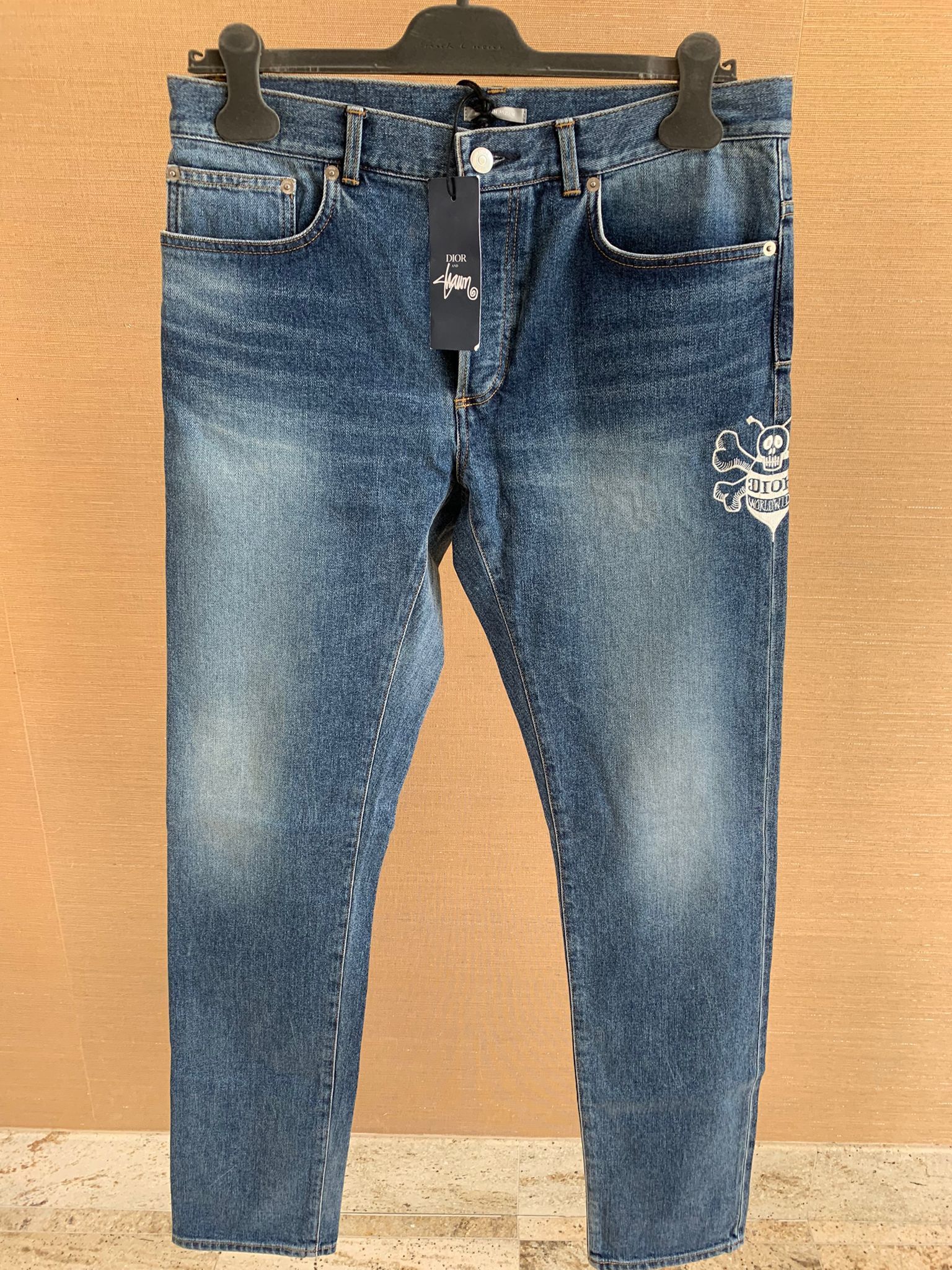 Dior × Stussy Shaun Bee Embroidered Denim in Blue Size US 31 - 4 Thumbnail