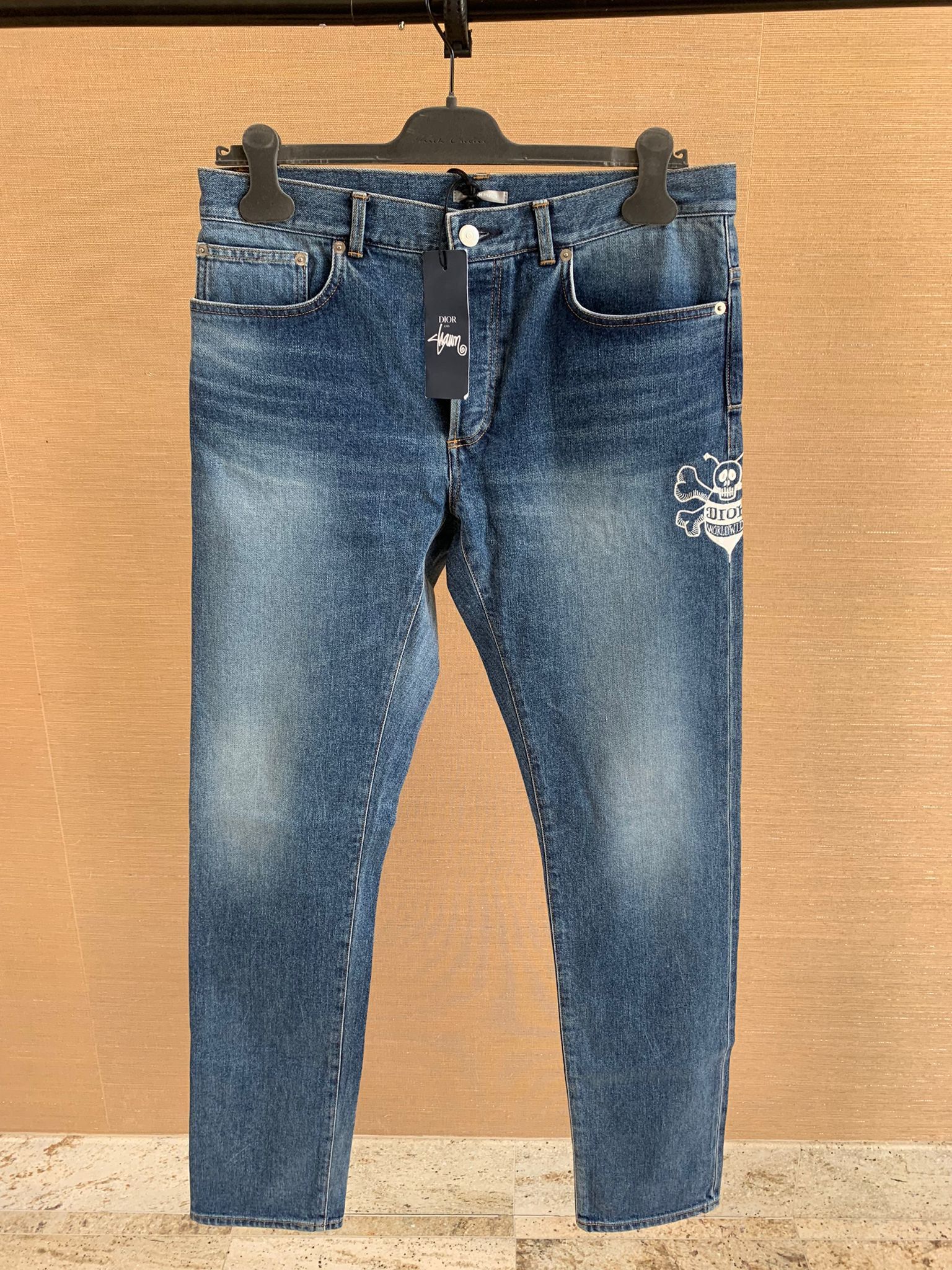 image of Dior x Stussy Shaun Bee Embroidered Denim In Blue, Men's (Size 31)