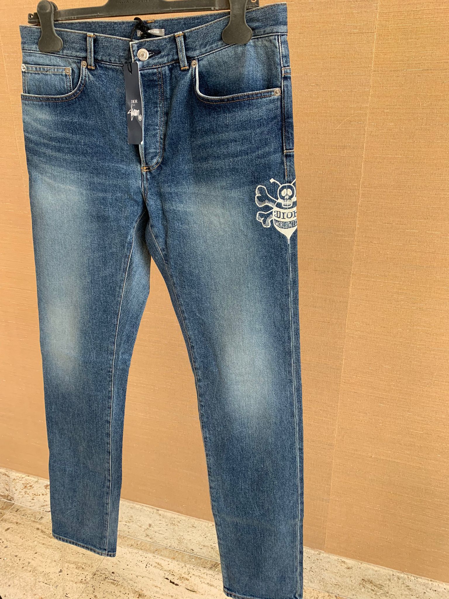Dior × Stussy Shaun Bee Embroidered Denim in Blue Size US 31 - 3 Thumbnail