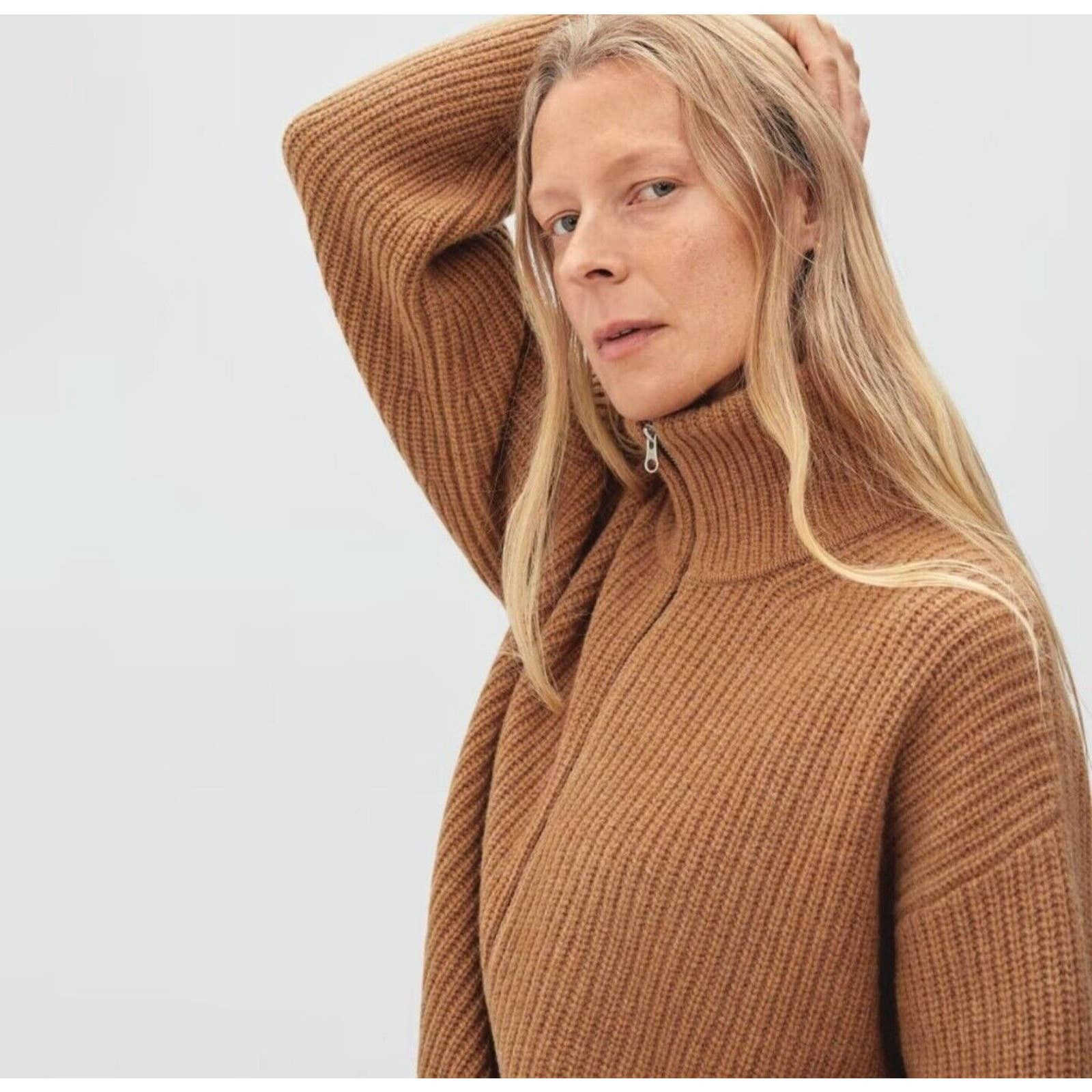 Everlane The Felted Merino Wool Half-Zip Sweater Deep Camel