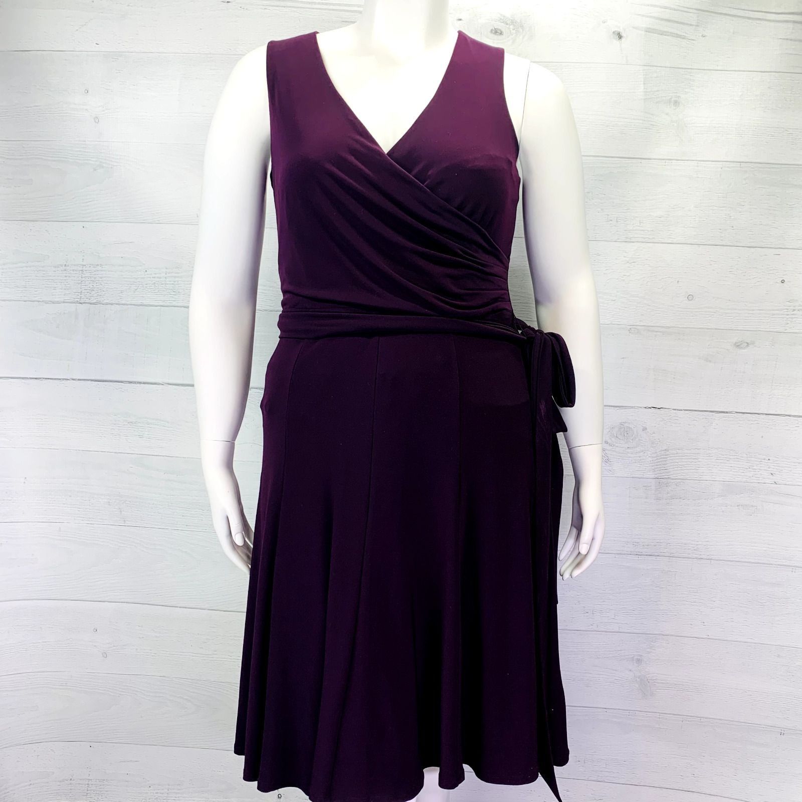 Lauren Ralph Lauren Women's Petite Snapped-Shoulder Jersey Dress Raisin Purple Size 12 P