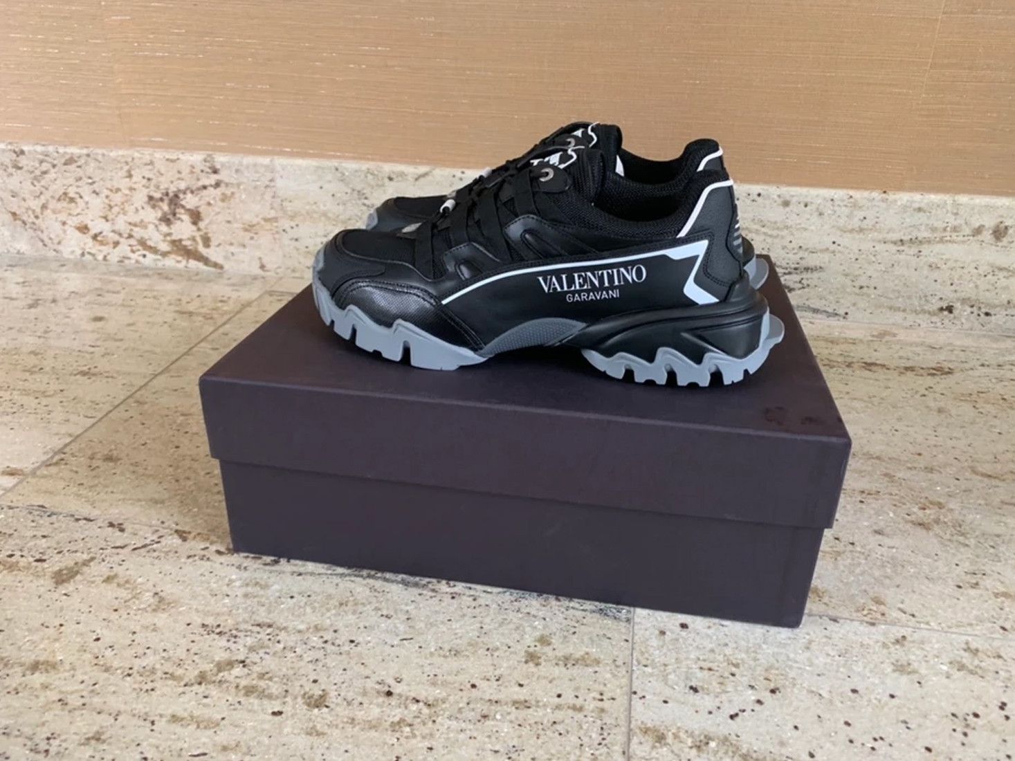 image of Valentino Leather Logo Trainer In Black Shoes, Men's (Size 9)
