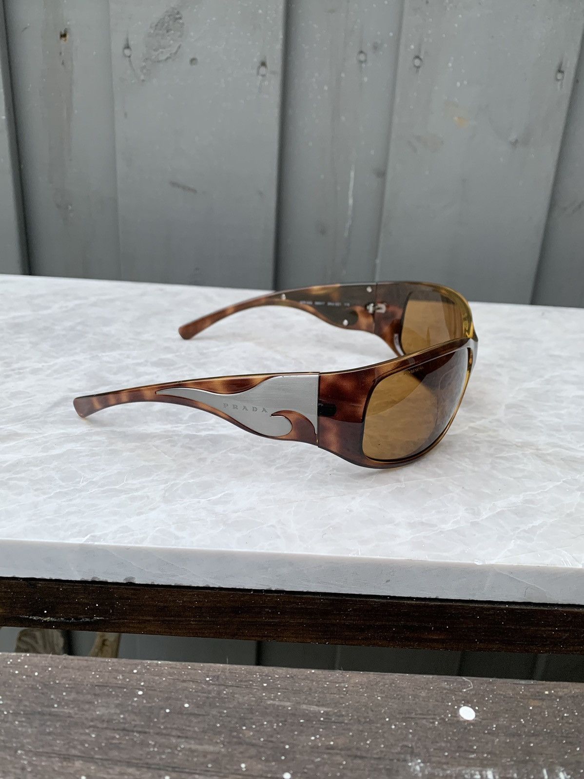 image of Archival Clothing x Prada 2000S Prada Flame Wave Full Wrap Sunglasses Y2K 03G in Brown, Women's
