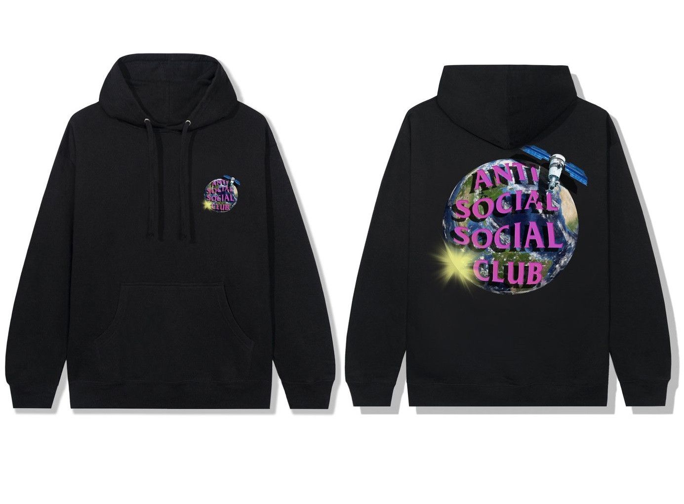 image of Anti Social Social Club x Members Only Ds Af21 Purple Assc Satellite Worldwide Black Hoodie Bape (S