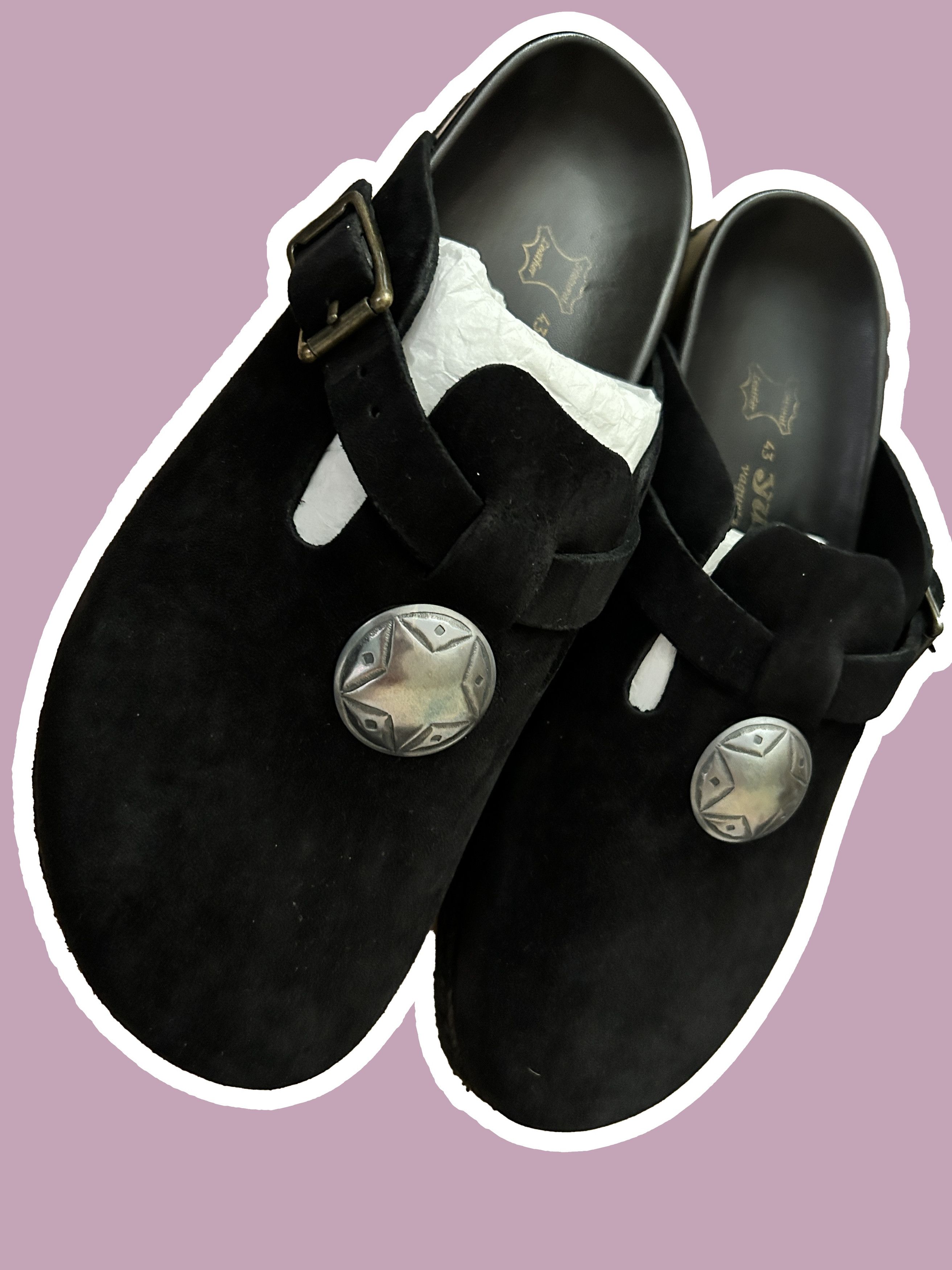 image of Yuketen Sal 1 W/ Silver Concho Suede Clogs - Black Shoes, Men's (Size 10)
