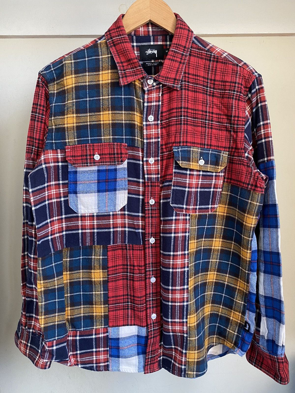 Vintage Stussy Multicolor Patchwork Checkered Flannel Shirt XLarge Stussy Usa Plaid Rebuild Multicolour Stussy outlets Boro Style Buttondown Size XL