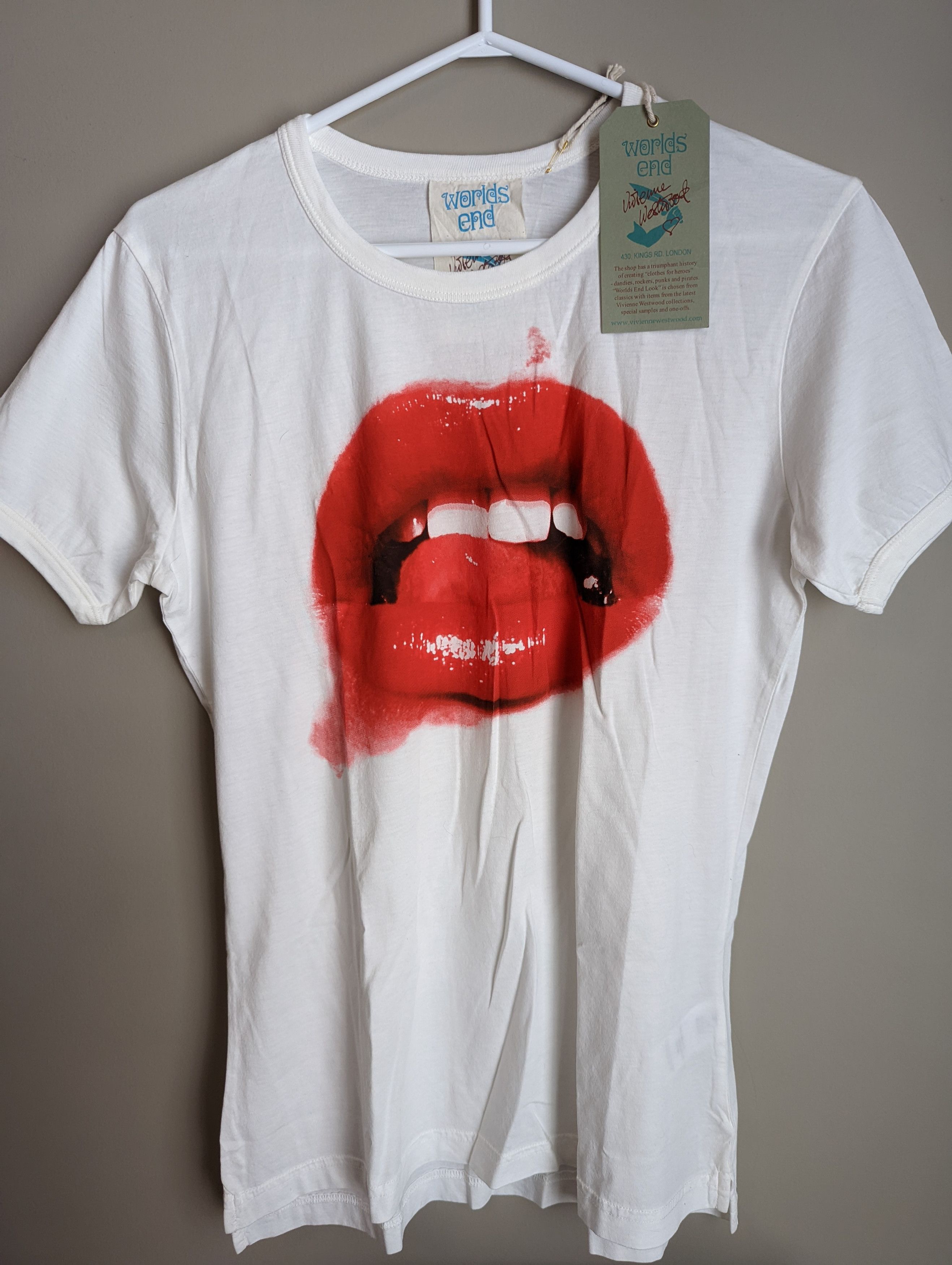 image of Vivienne Westwood World's End Lips T-Shirt in White, Men's (Size Small)