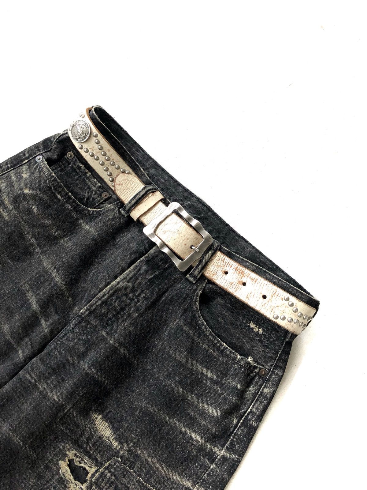 Genuine Leather Vtg 🇺🇸 Half Dollar Brass Buckle Rocker Leather Belt Size ONE SIZE - 1 Thumbnail