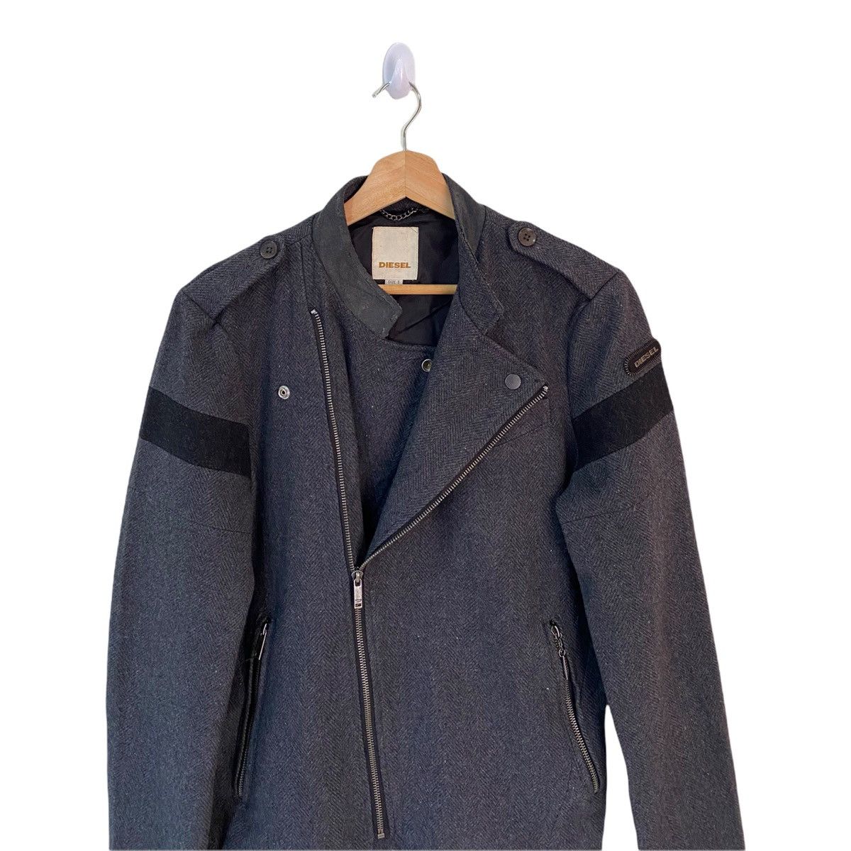 Helmut Lang 🇯🇵A/W 1998 DIESEL DOUBLE COLLAR WOOL BIKER JACKET Size US S / EU 44-46 / 1 - 9 Thumbnail