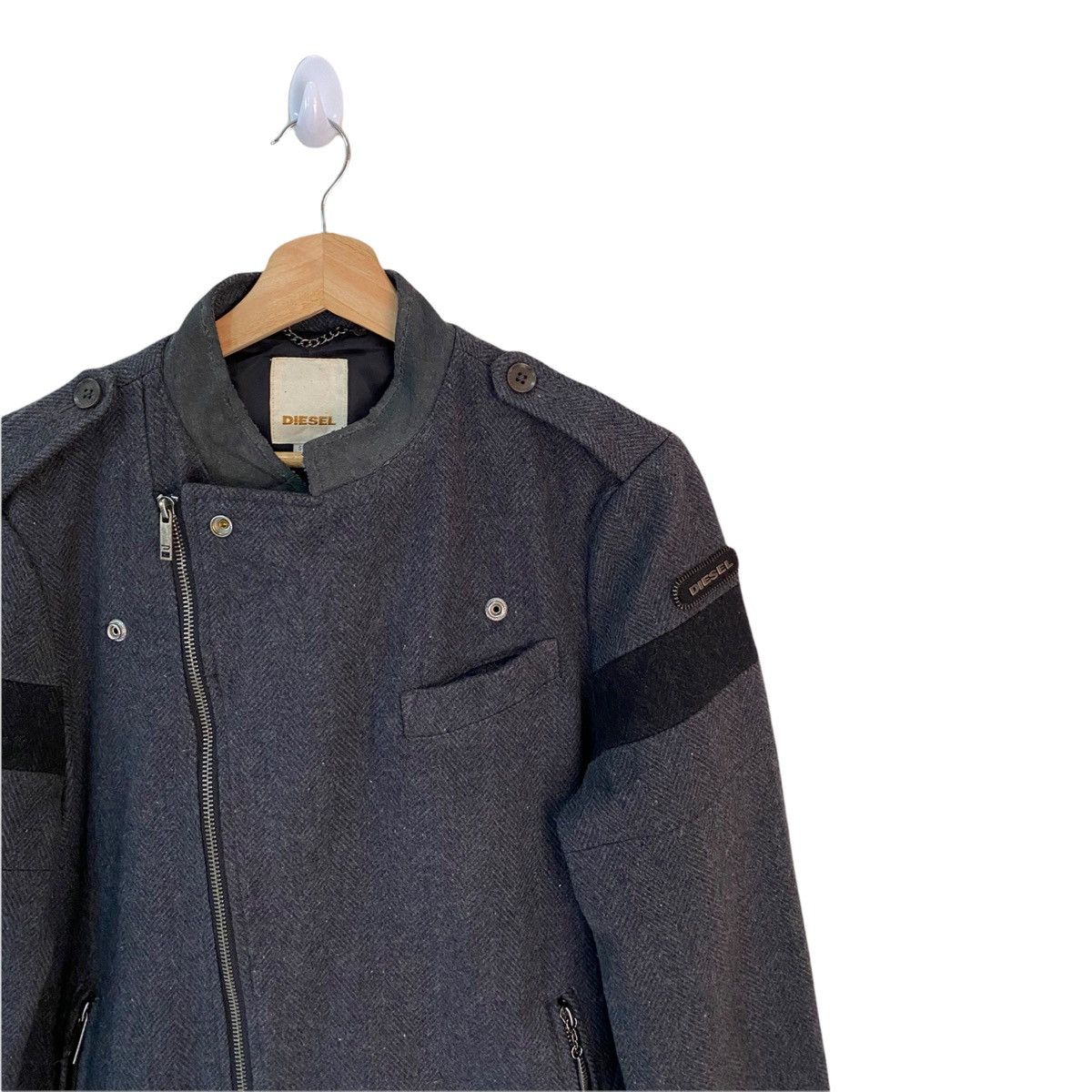 Helmut Lang 🇯🇵A/W 1998 DIESEL DOUBLE COLLAR WOOL BIKER JACKET Size US S / EU 44-46 / 1 - 8 Thumbnail