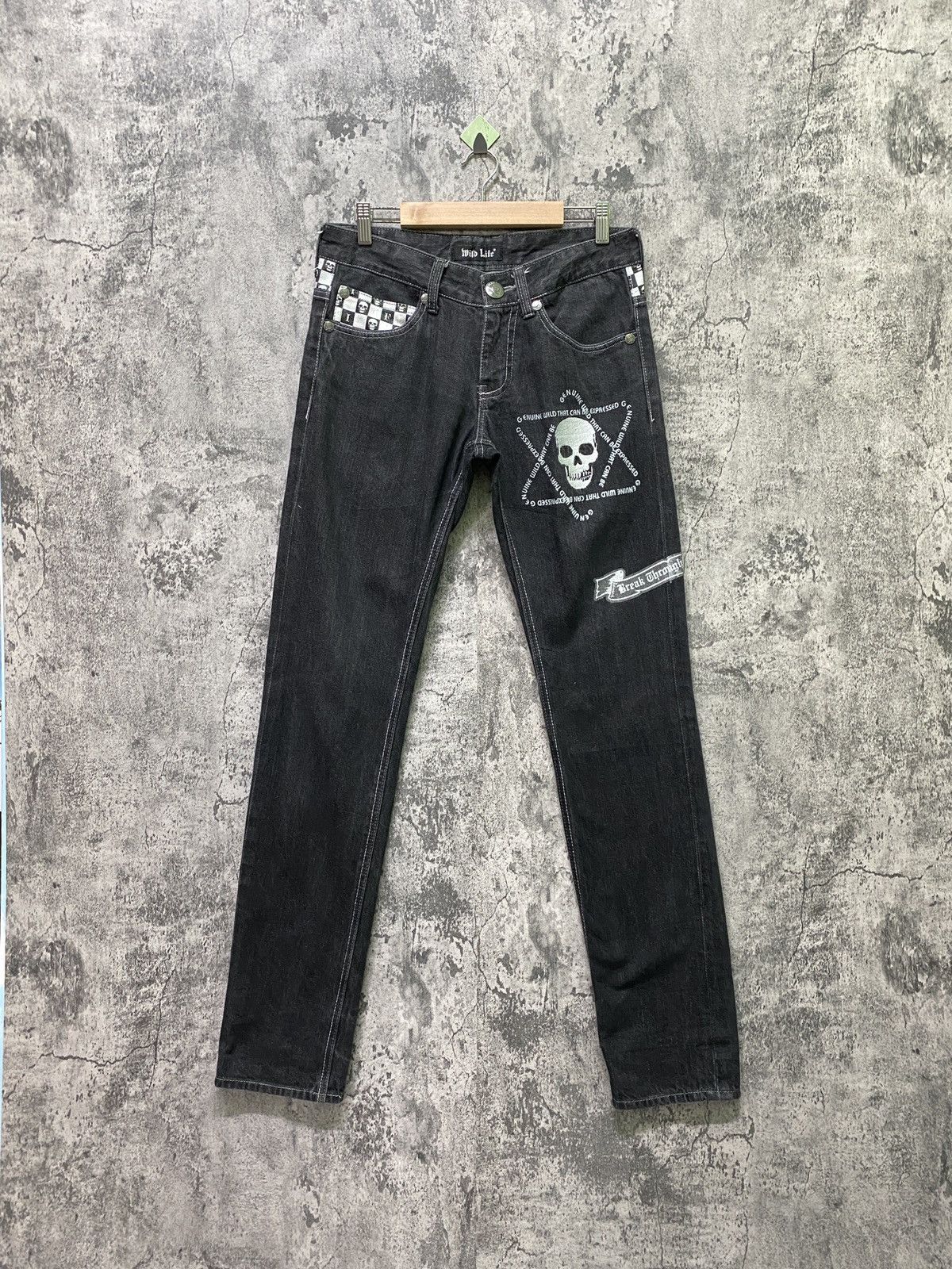 image of Seditionaries x Skulls Vintage Japan Wild Life Embroidered Skull Jeans in Black, Men's (Size 30)