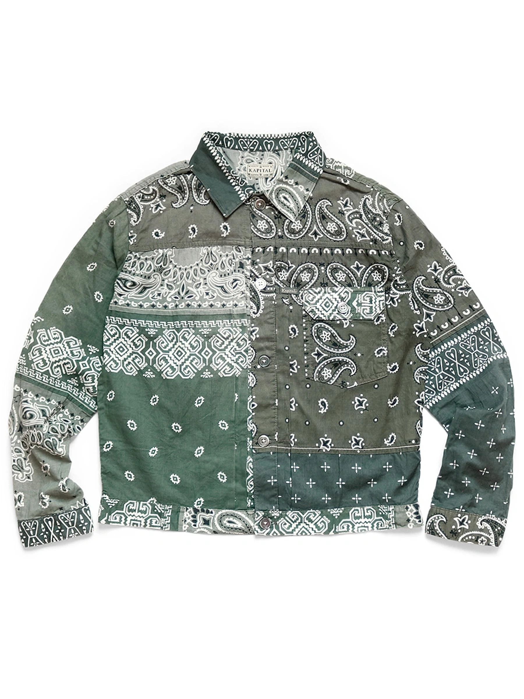 image of Kapital Guaze Bandana Patch Work 1St Jacket in Kaki, Men's (Size Large)