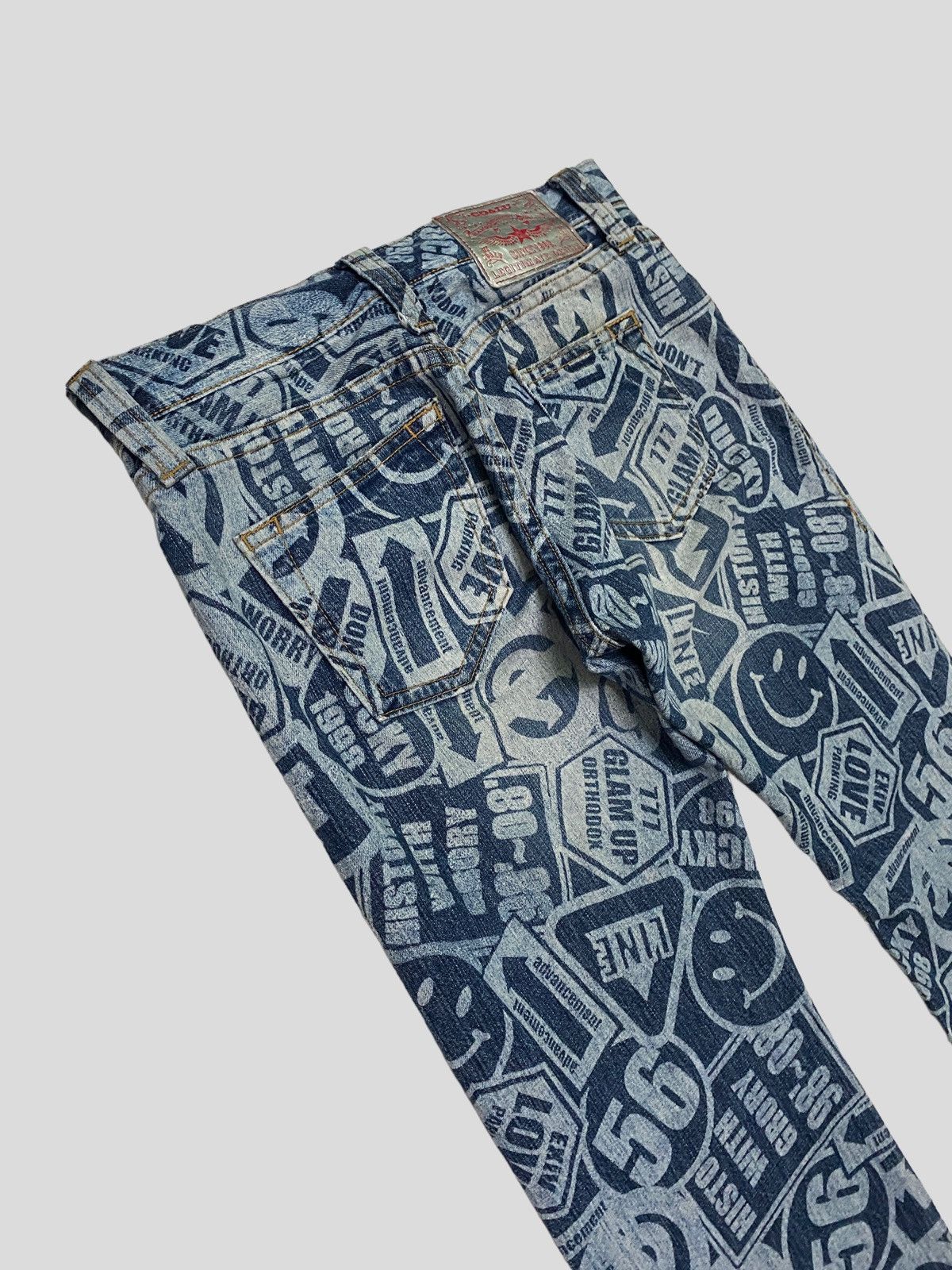 Japanese Brand Vintage Co&Lu All Over Acid Wash Printed Effect Smiley Jeans Size US 30 / EU 46 - 13 Thumbnail