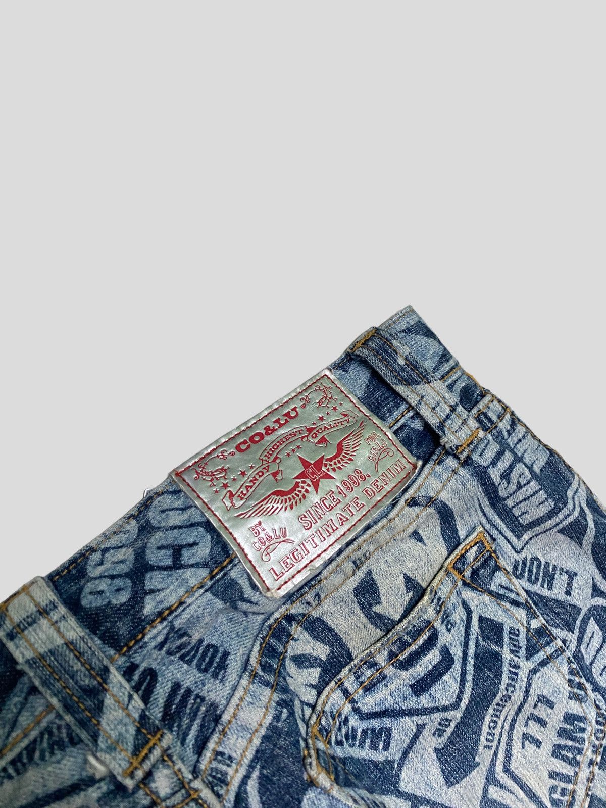 Japanese Brand Vintage Co&Lu All Over Acid Wash Printed Effect Smiley Jeans Size US 30 / EU 46 - 12 Thumbnail