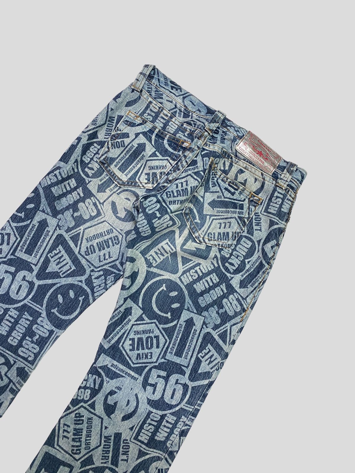 Japanese Brand Vintage Co&Lu All Over Acid Wash Printed Effect Smiley Jeans Size US 30 / EU 46 - 8 Thumbnail