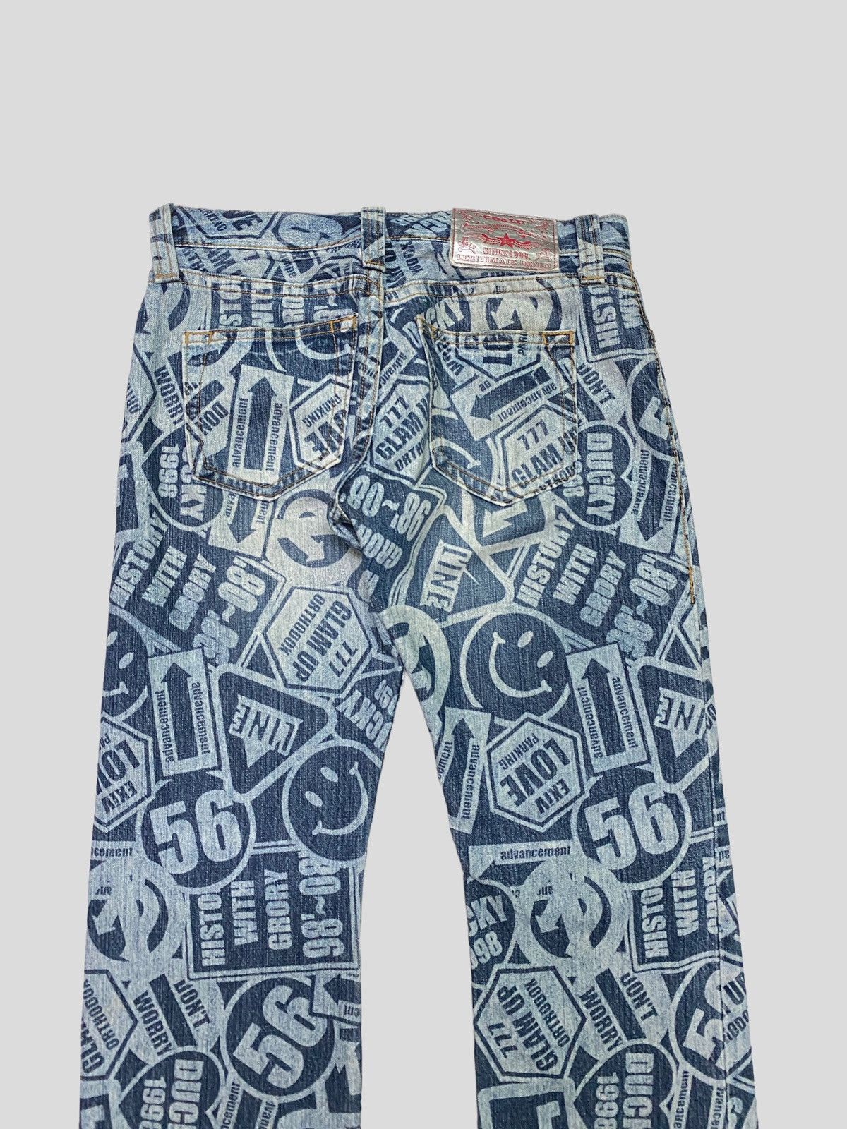 Japanese Brand Vintage Co&Lu All Over Acid Wash Printed Effect Smiley Jeans Size US 30 / EU 46 - 10 Thumbnail
